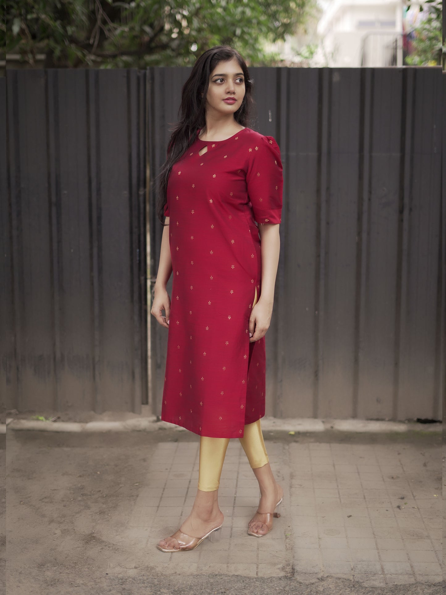 Nandika - Cotton Silk Weave Kurta - Maroon