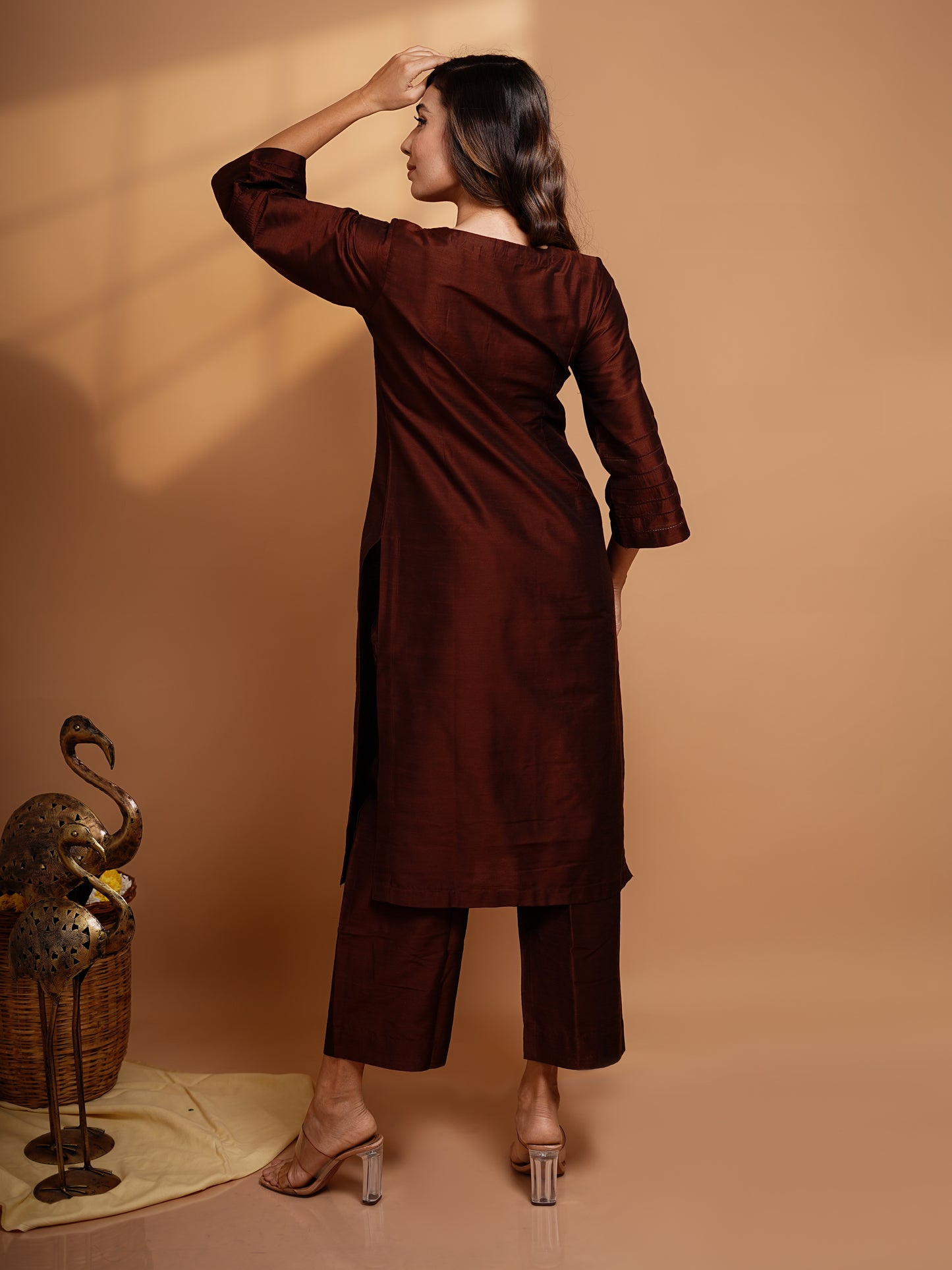 Abilasha - Silk Cotton Kurta Set - Chocolate Brown