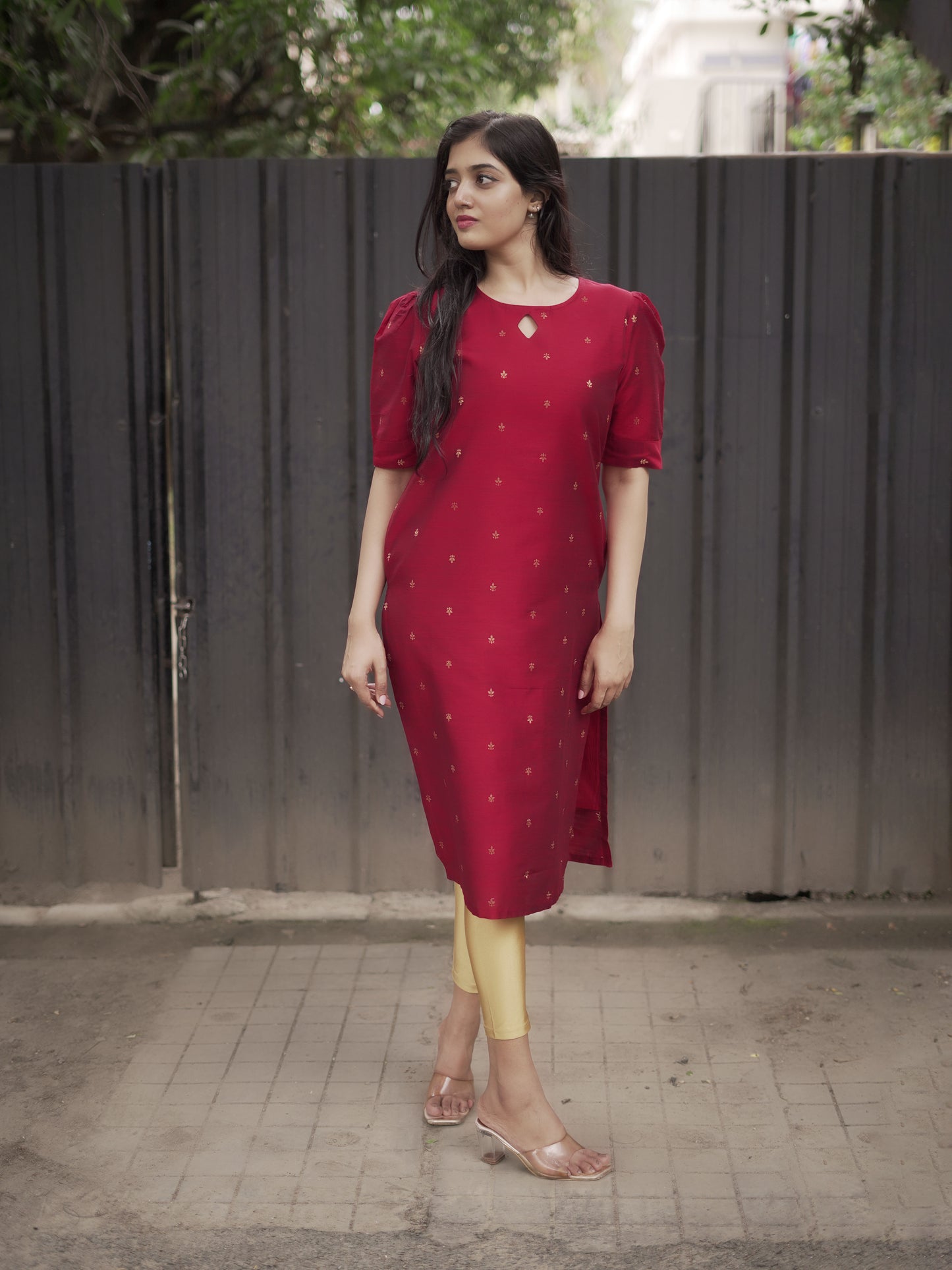Nandika - Cotton Silk Weave Kurta - Maroon