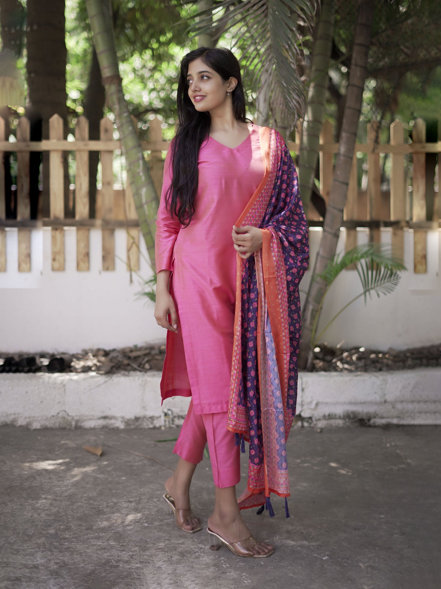 Maslin Dupatta - Navy Blue , Orange border