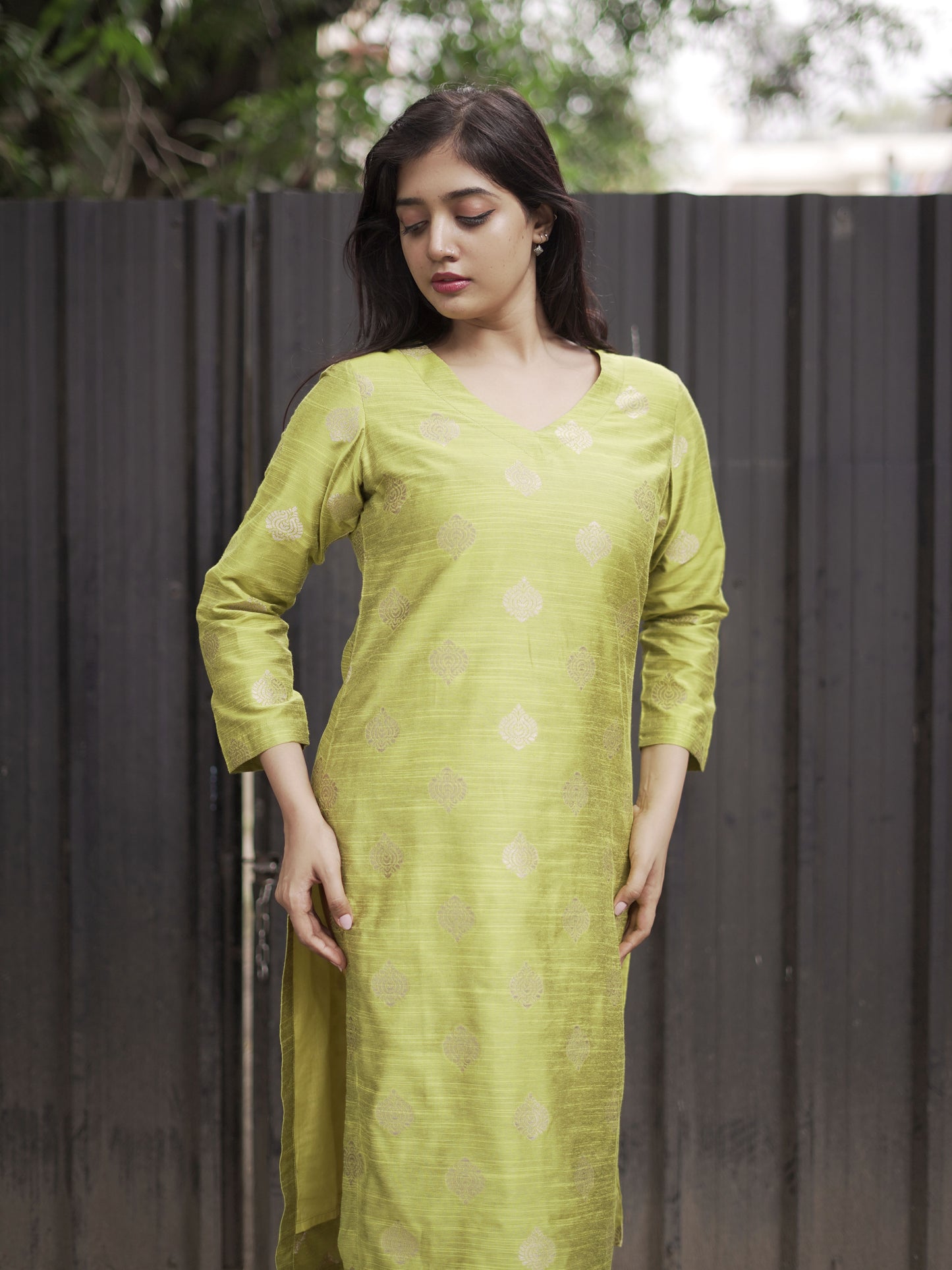 Ahana - Cotton Silk Weave Kurta - Parrot Green
