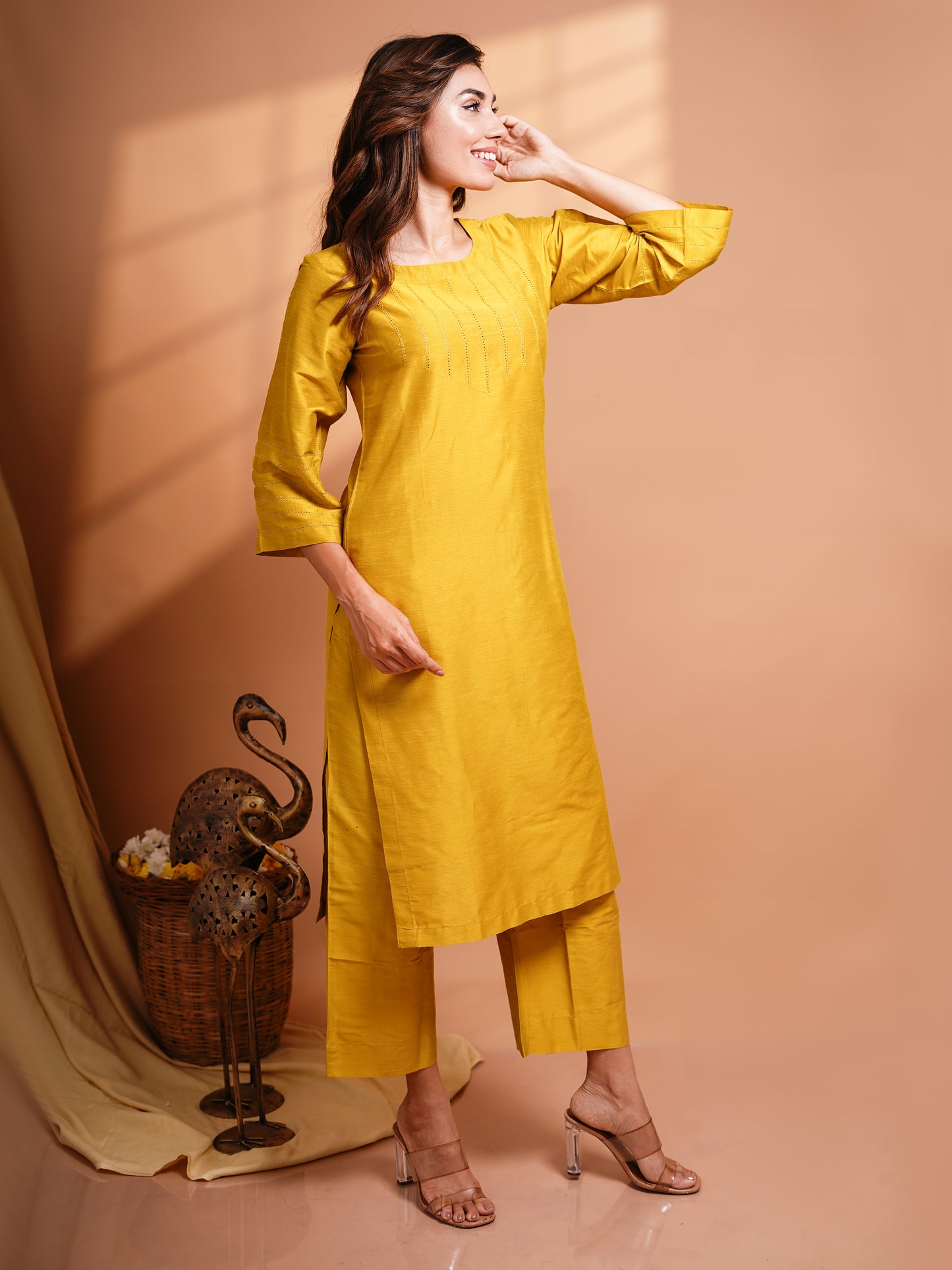Abilasha - Silk Cotton Kurta Set - Mustard