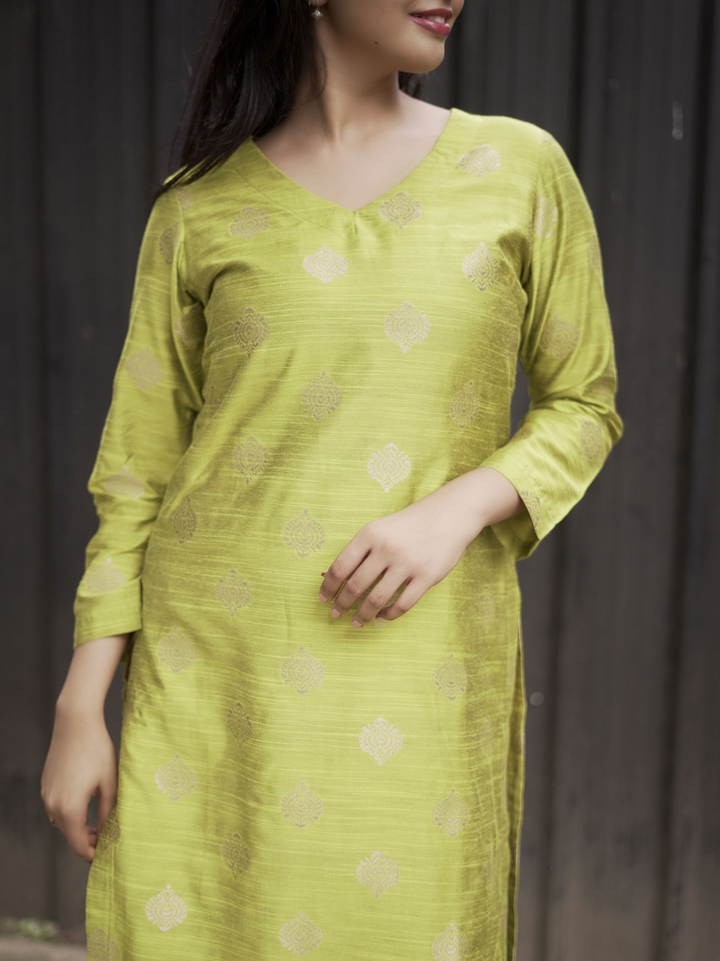 Ahana - Cotton Silk Weave Kurta - Parrot Green