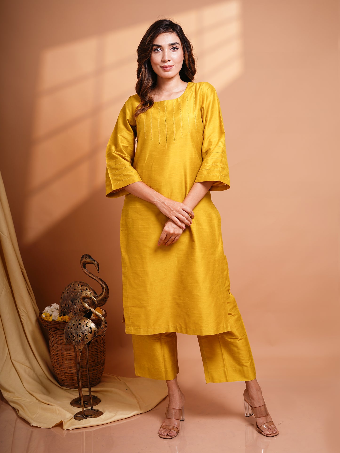 Abilasha - Silk Cotton Kurta Set - Mustard