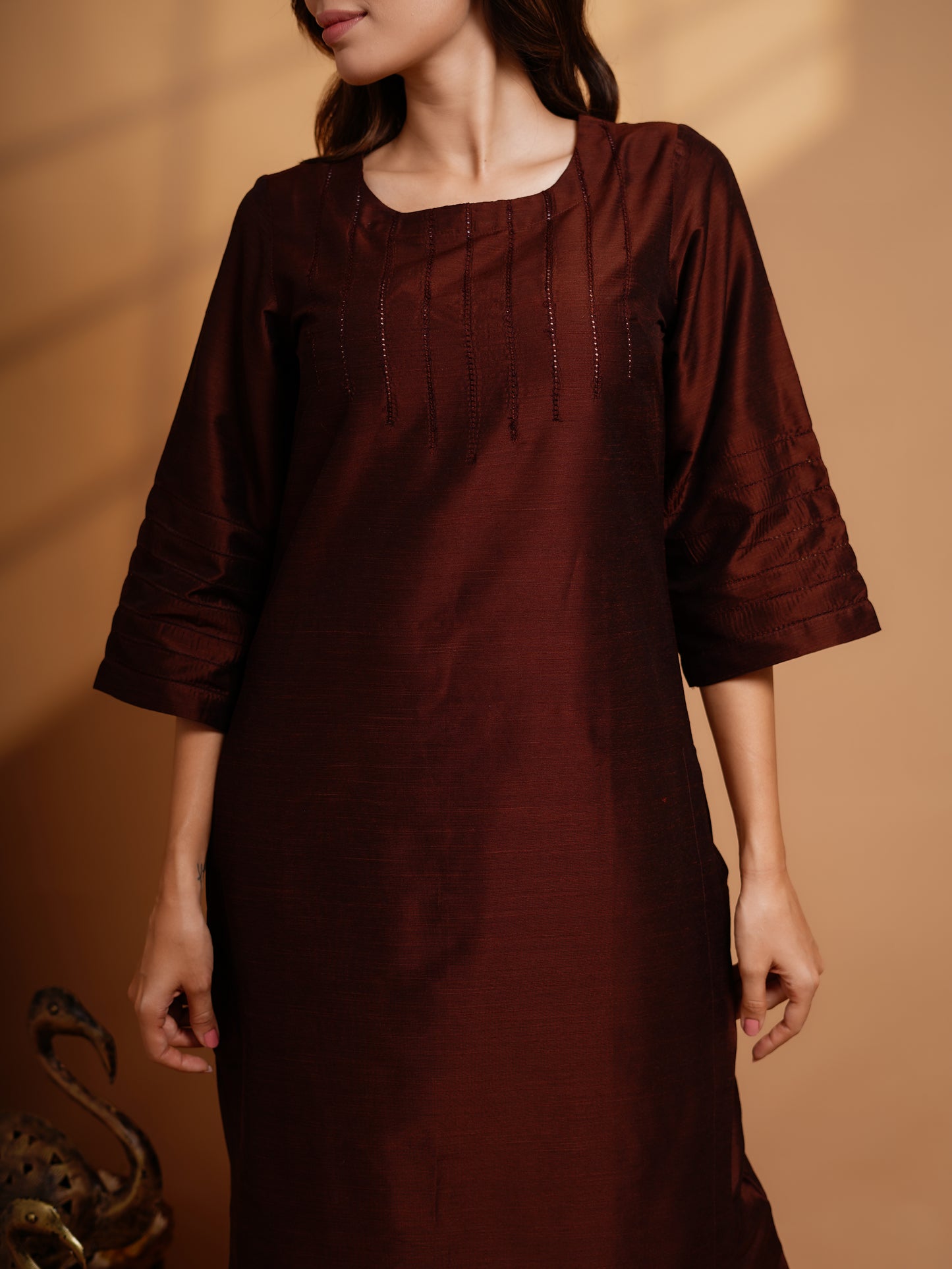 Abilasha - Silk Cotton Kurta Set - Chocolate Brown