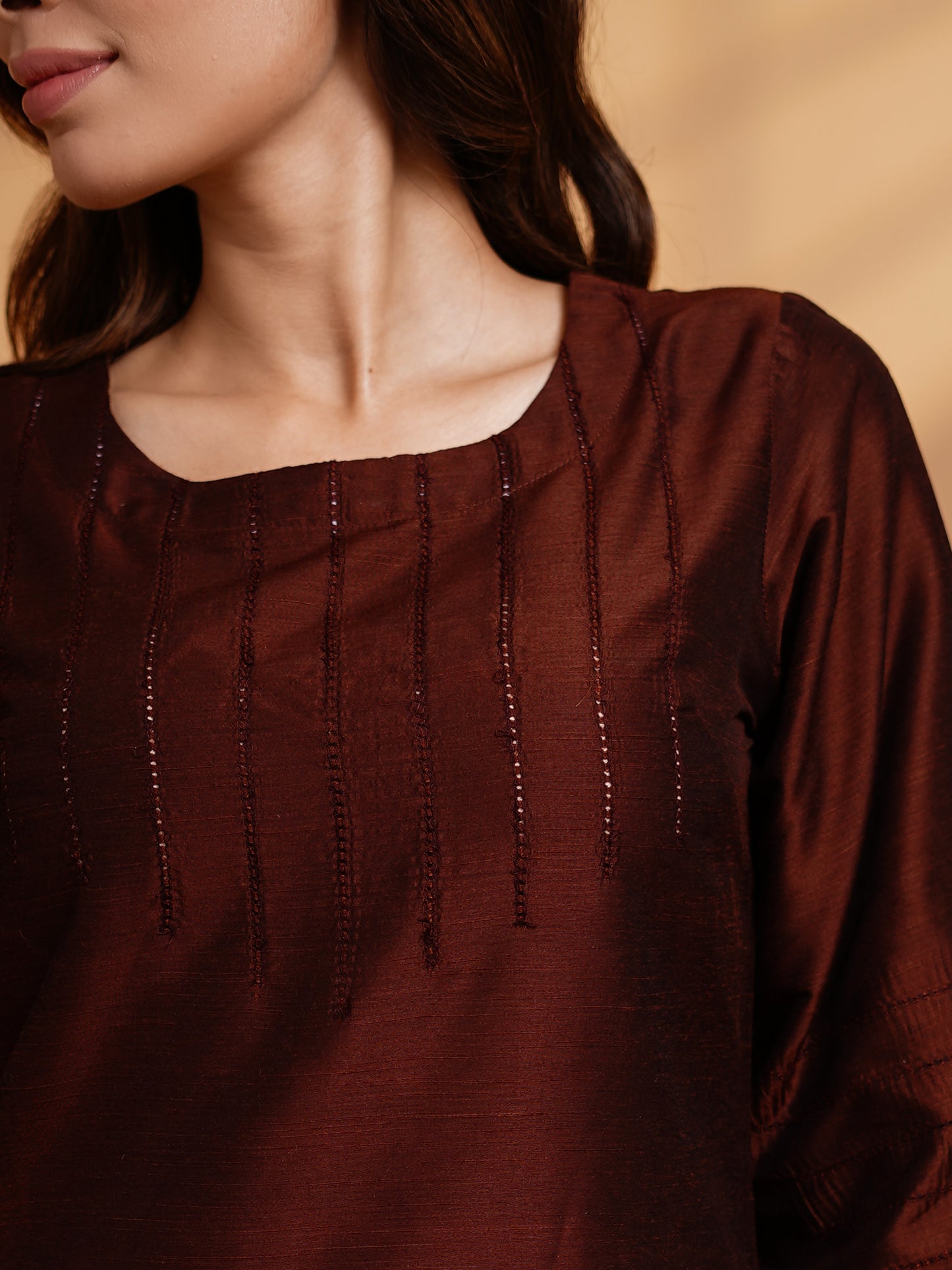 Abilasha - Silk Cotton Kurta Set - Chocolate Brown
