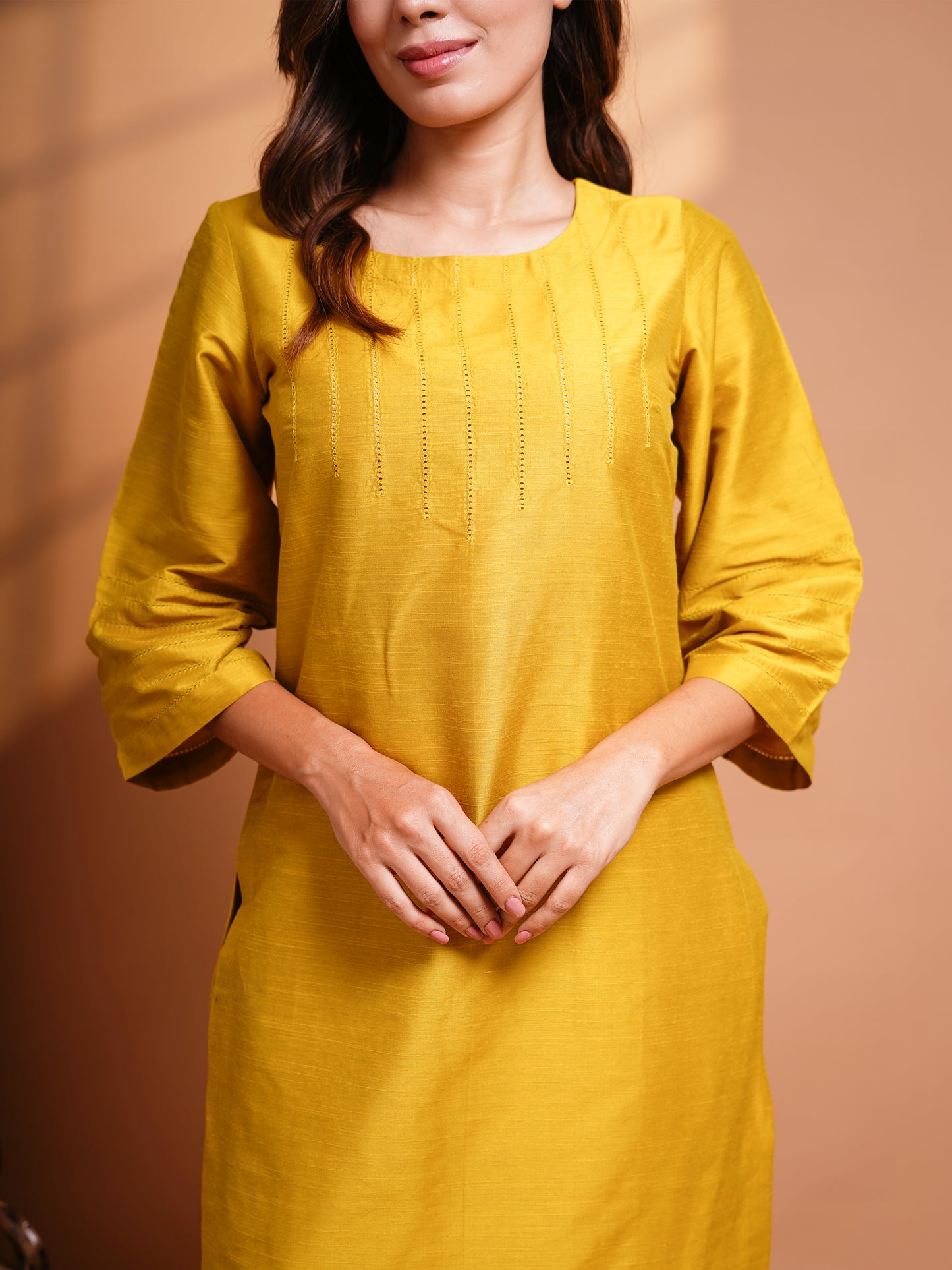 Abilasha - Silk Cotton Kurta Set - Mustard