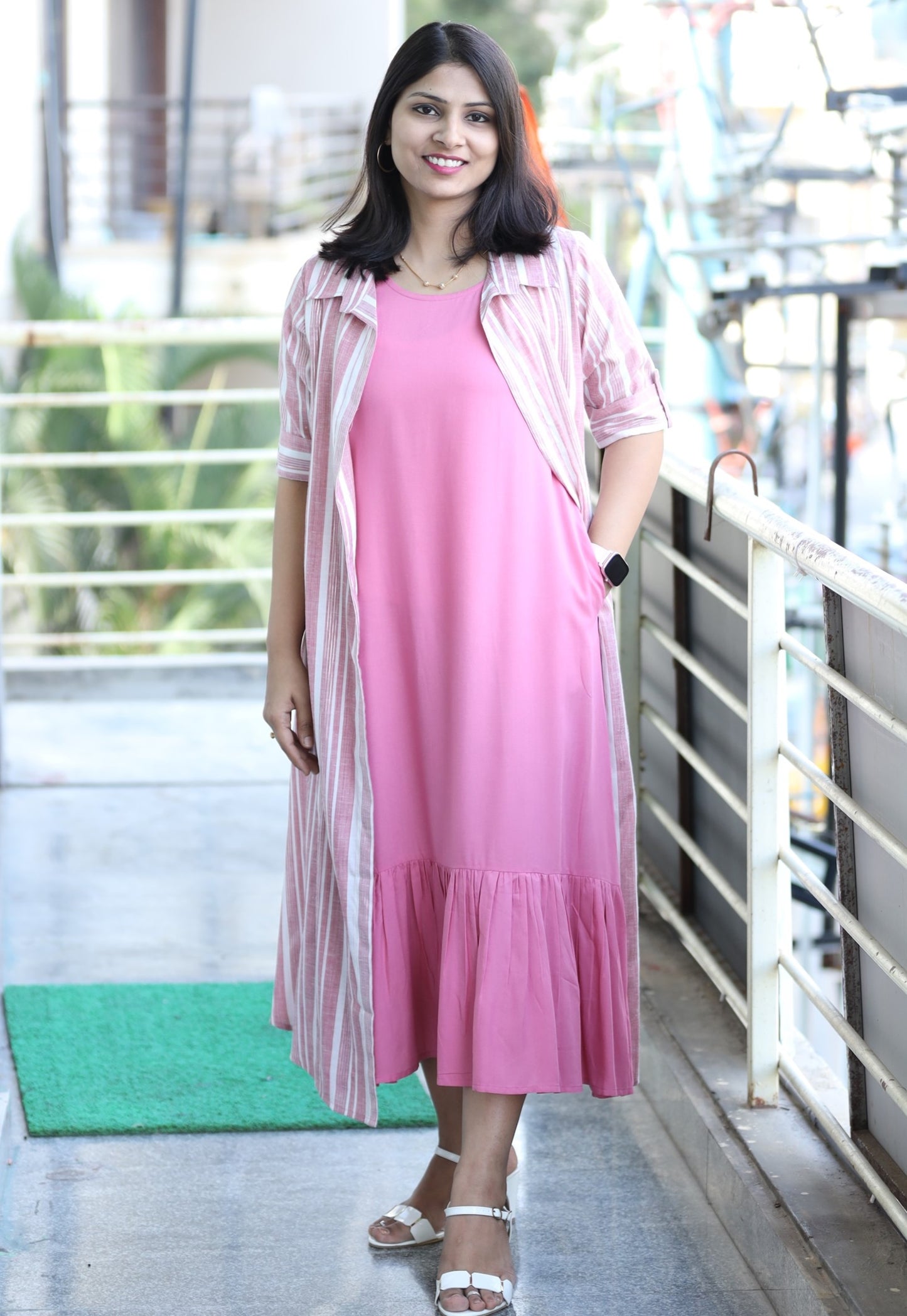Mayukhi - Pink Lurex Full Jacket dress