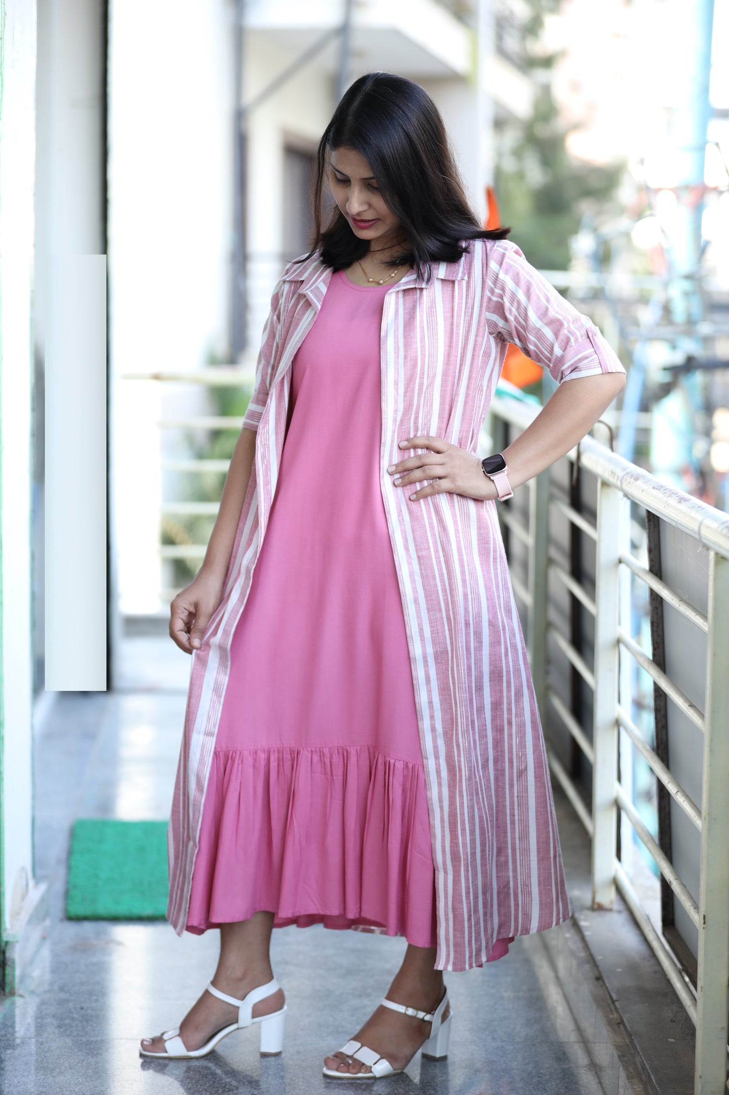 Mayukhi - Pink Lurex Full Jacket dress