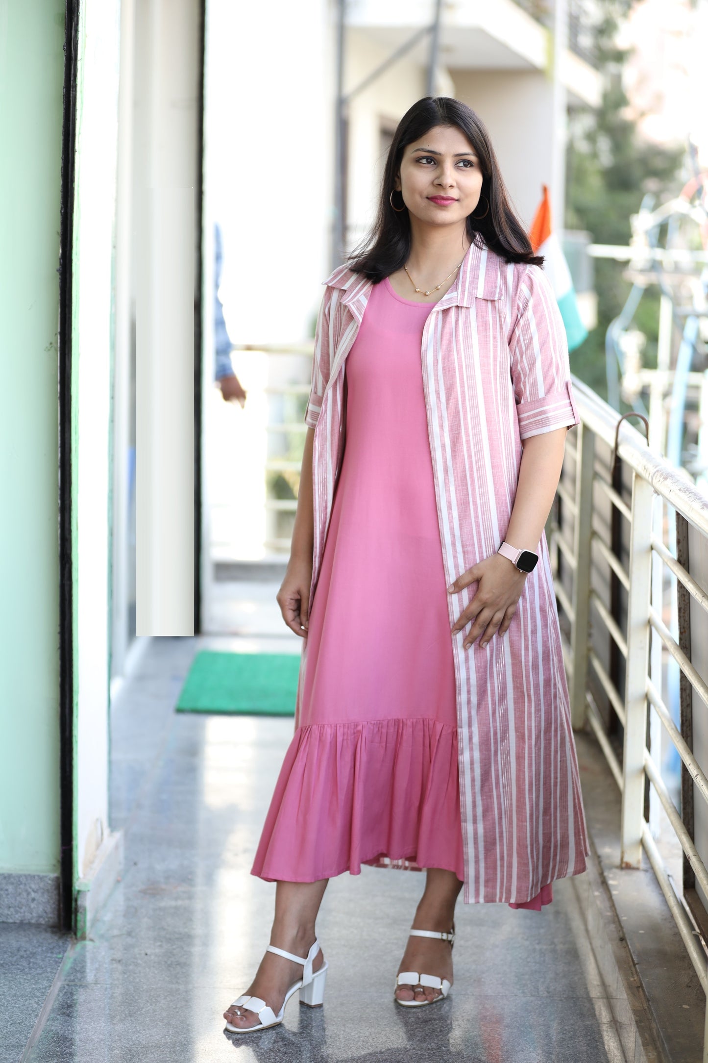 Mayukhi - Pink Lurex Full Jacket dress