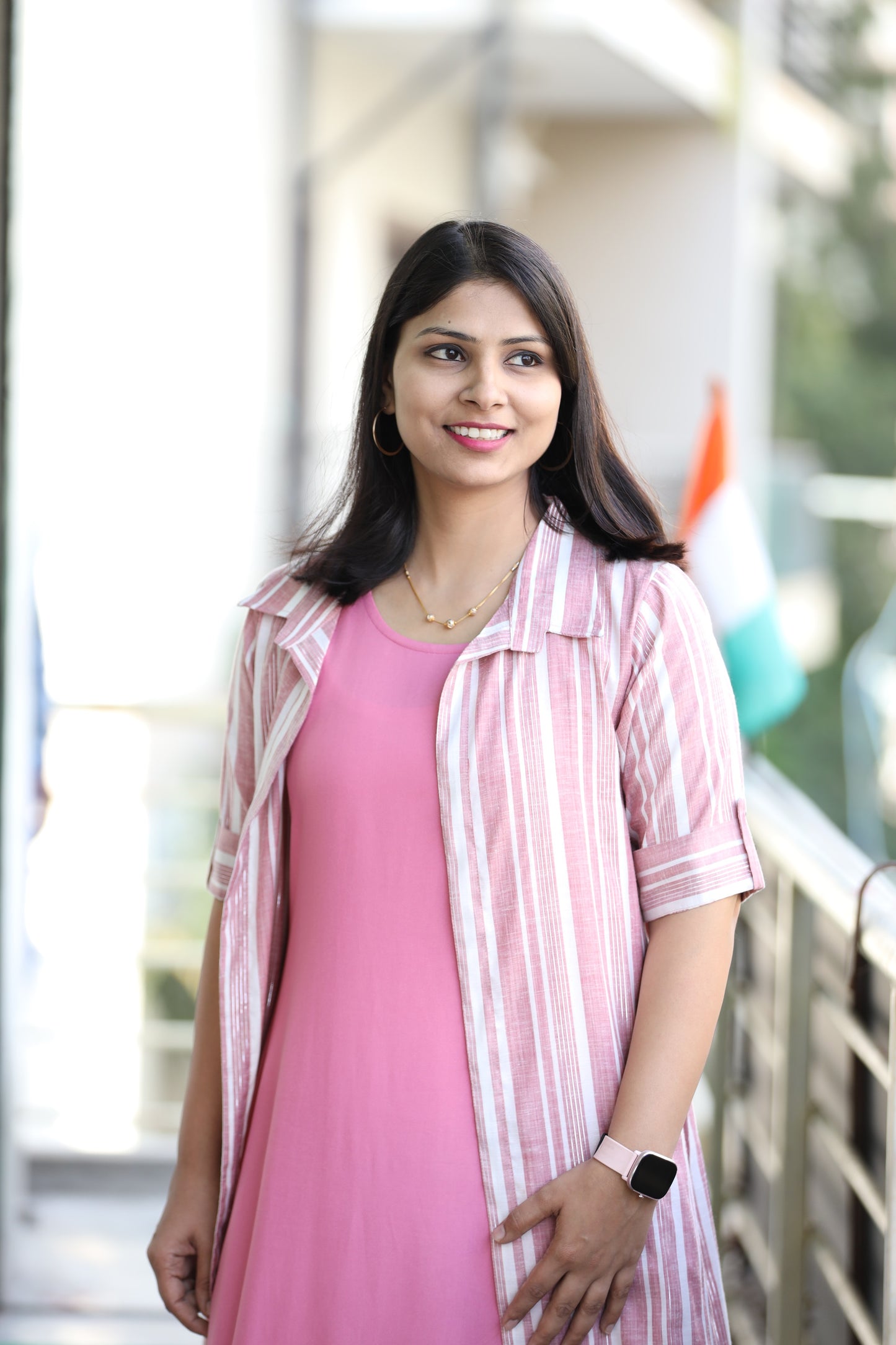 Mayukhi - Pink Lurex Full Jacket dress