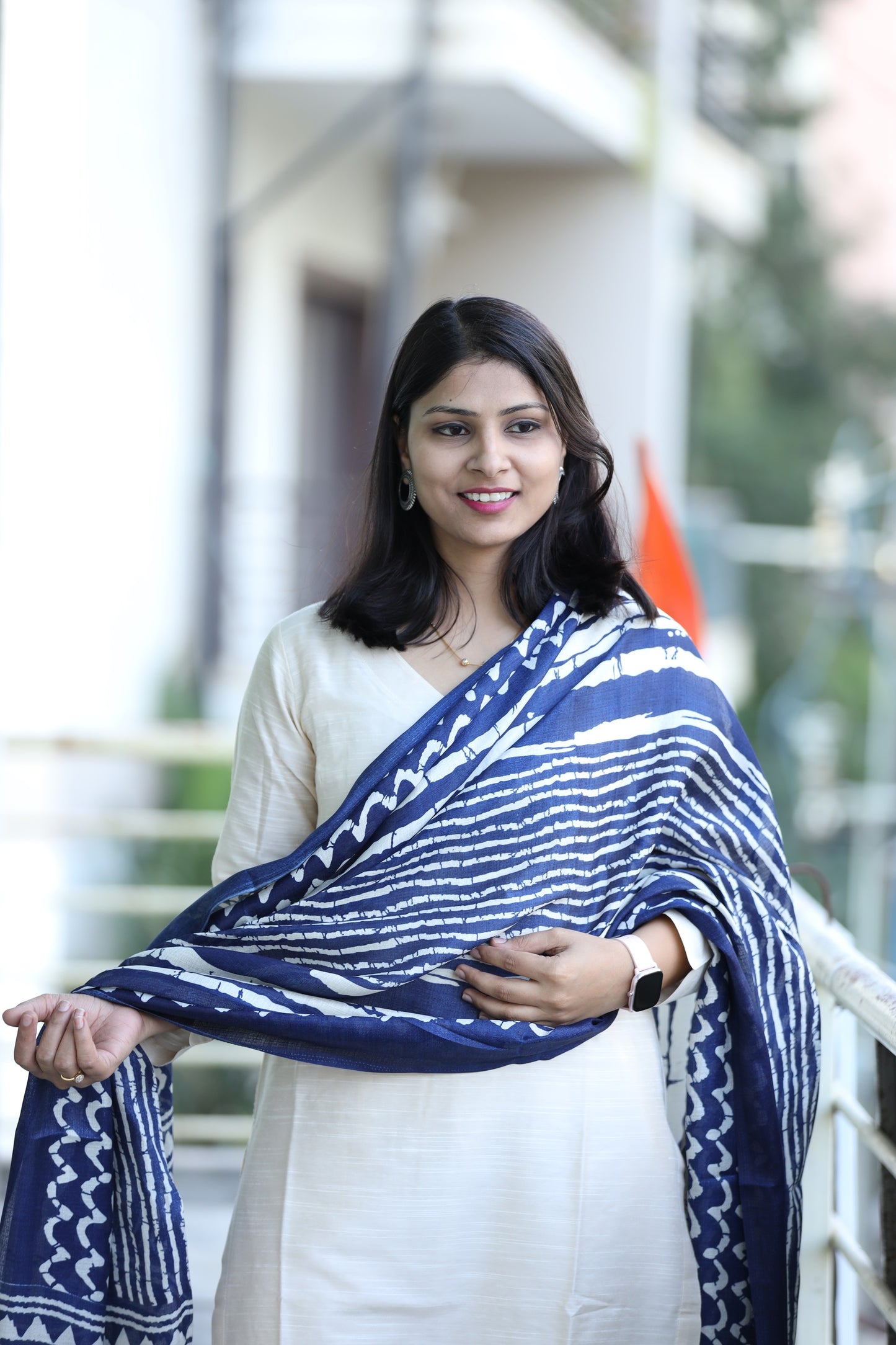 Khushi - Half white Silk cotton set with Kadhi silk dupatta