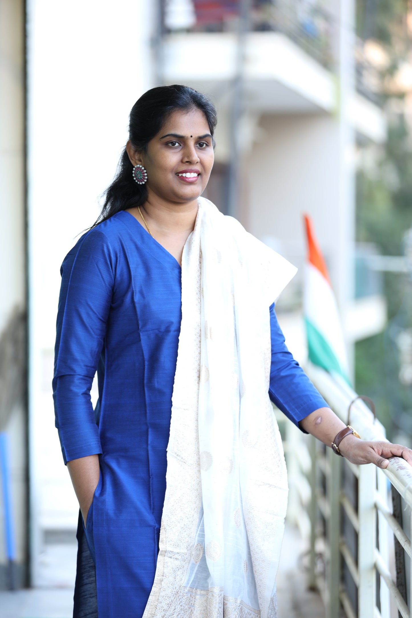 Khushi - Royal Blue Silk cotton set with Banaras Chanderi dupatta