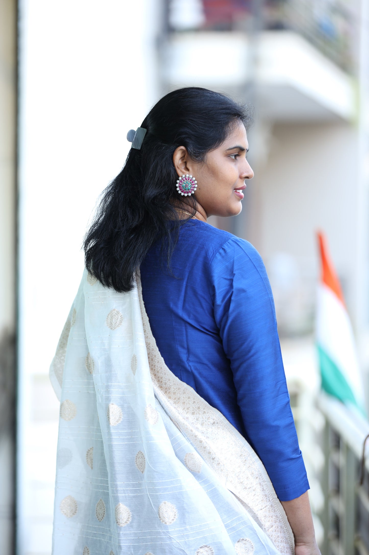 Khushi - Royal Blue Silk cotton set with Banaras Chanderi dupatta
