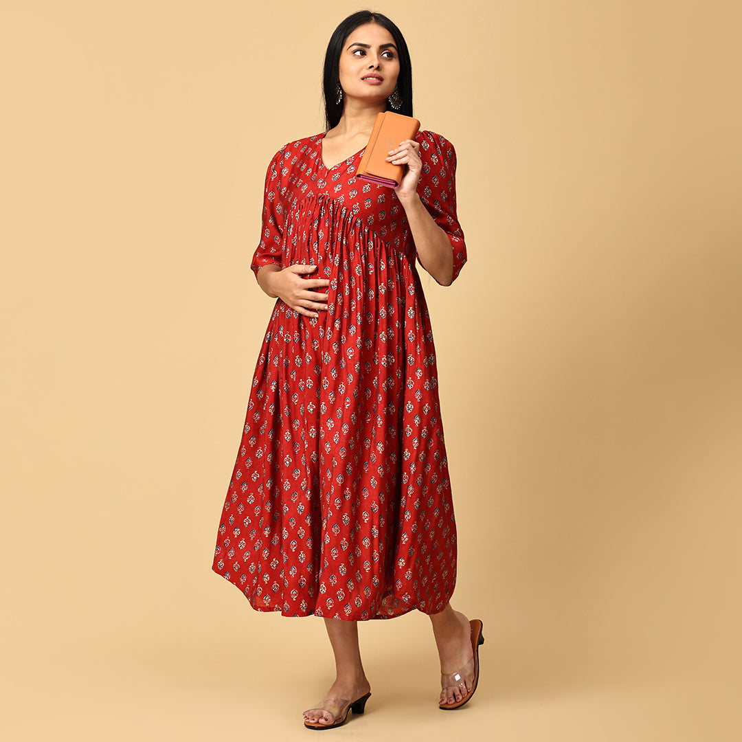 Aabarani - Red Alia Muslin dress