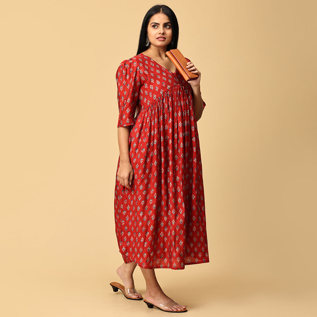 Aabarani - Red Alia Muslin dress