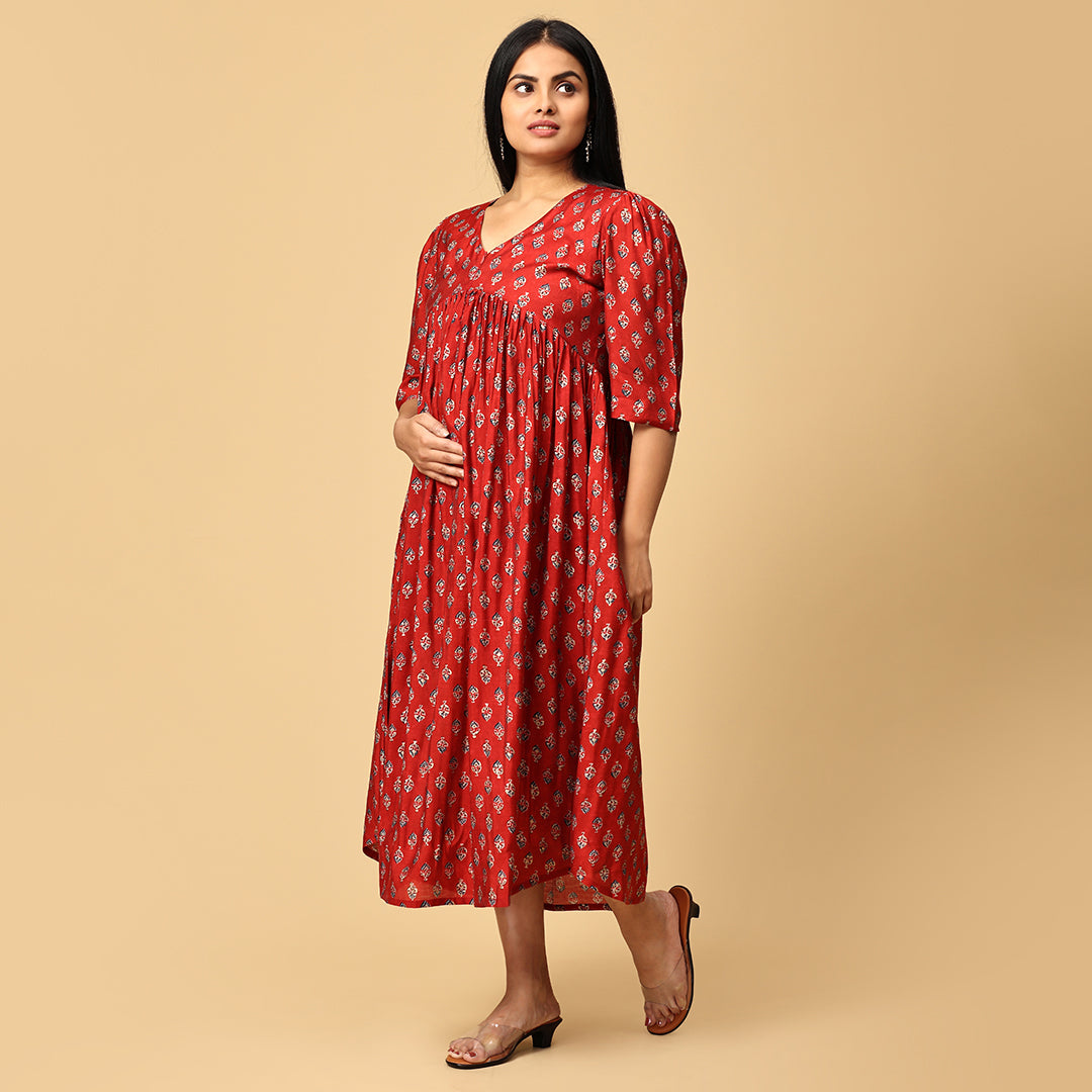 Aabarani - Red Alia Muslin dress