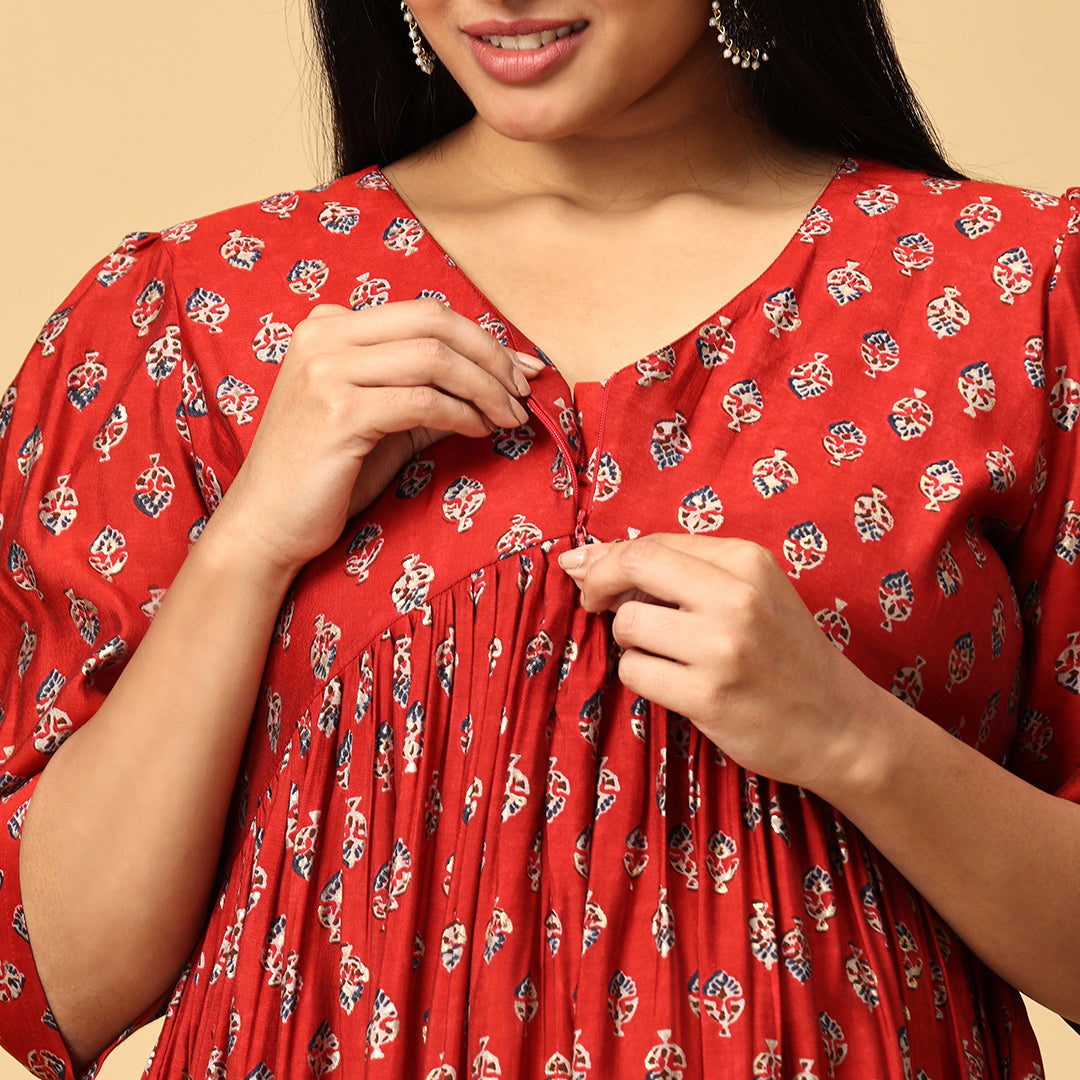 Aabarani - Red Alia Muslin dress