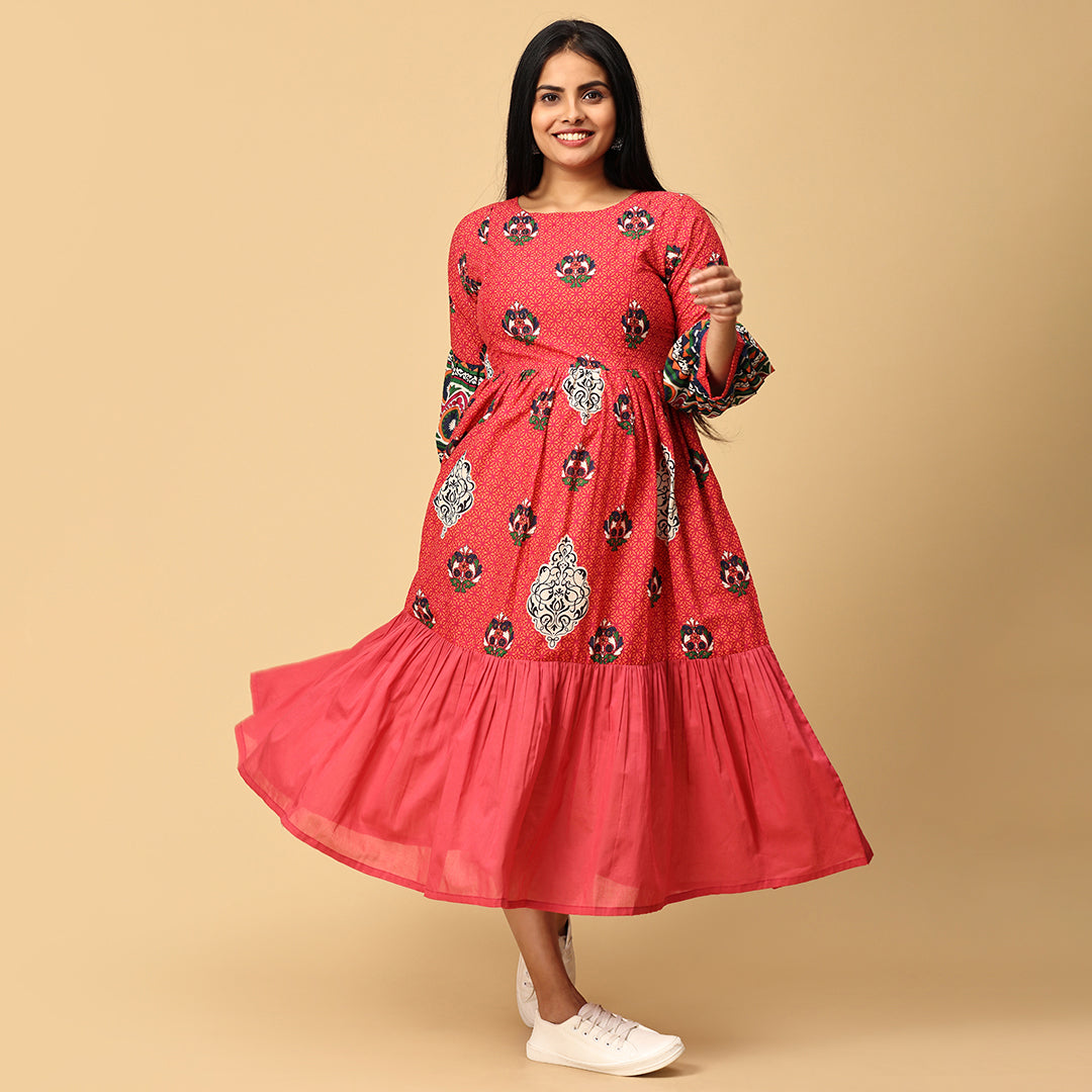 Saadhvi - Red Designer Flared dress