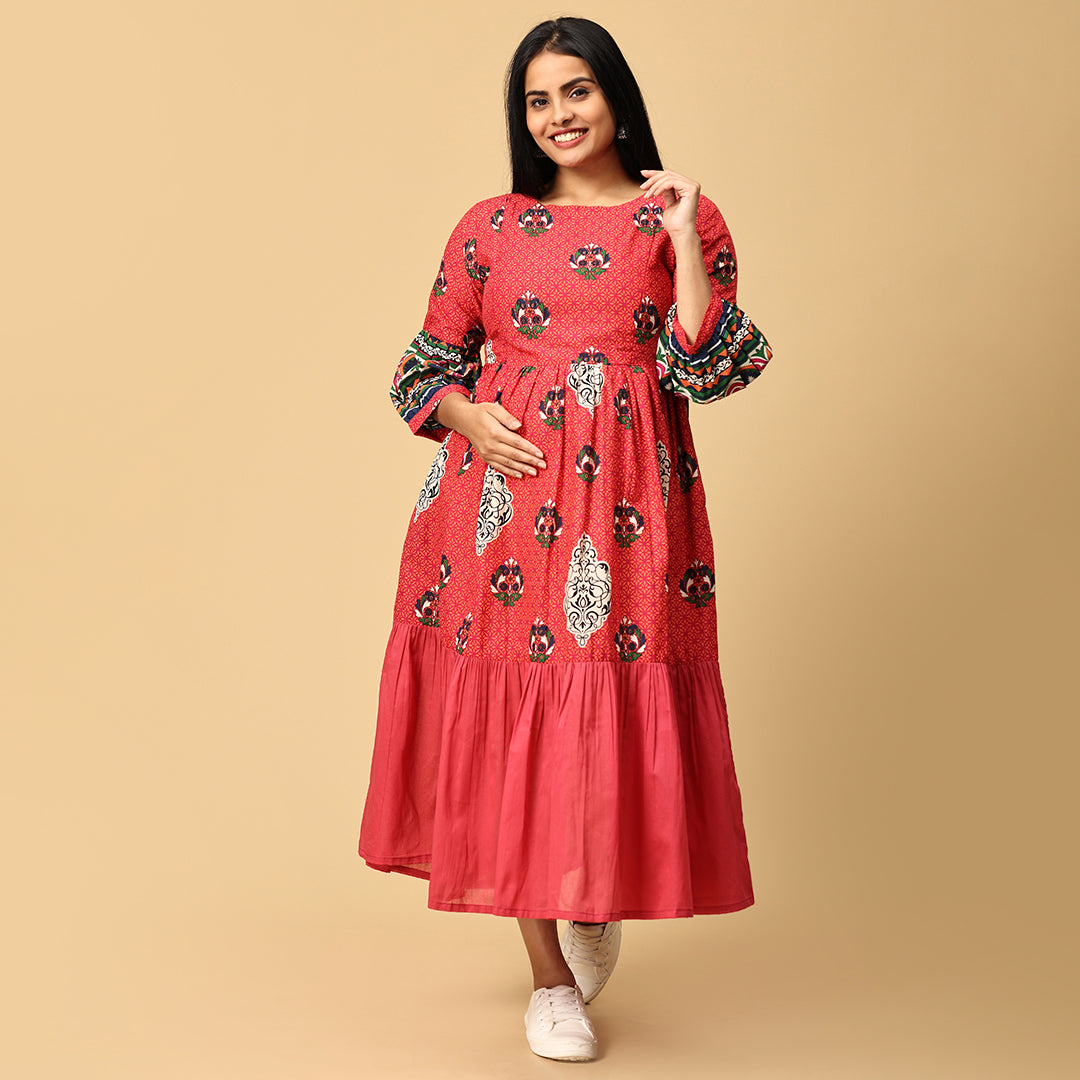 Saadhvi - Red Designer Flared dress