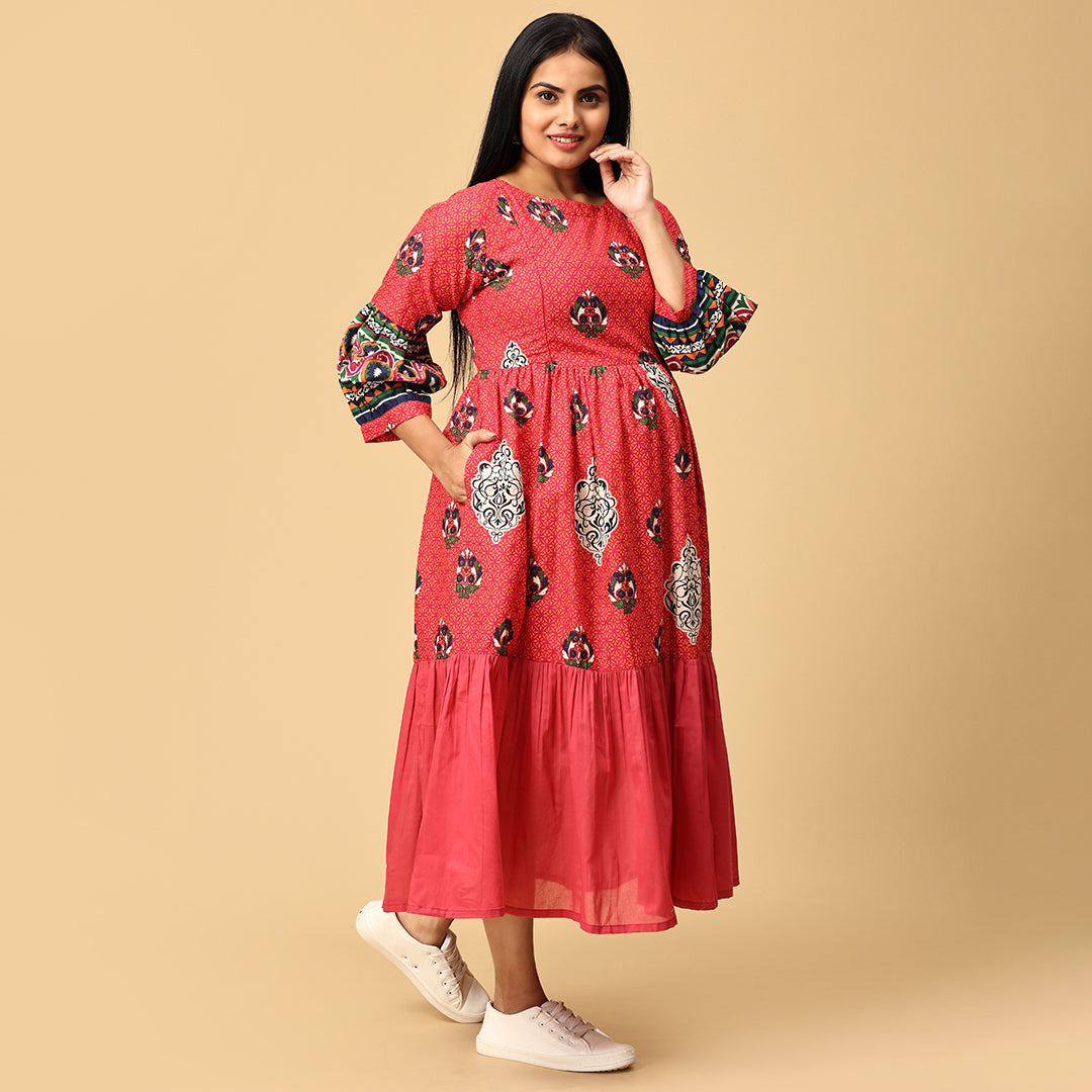 Saadhvi - Red Designer Flared dress