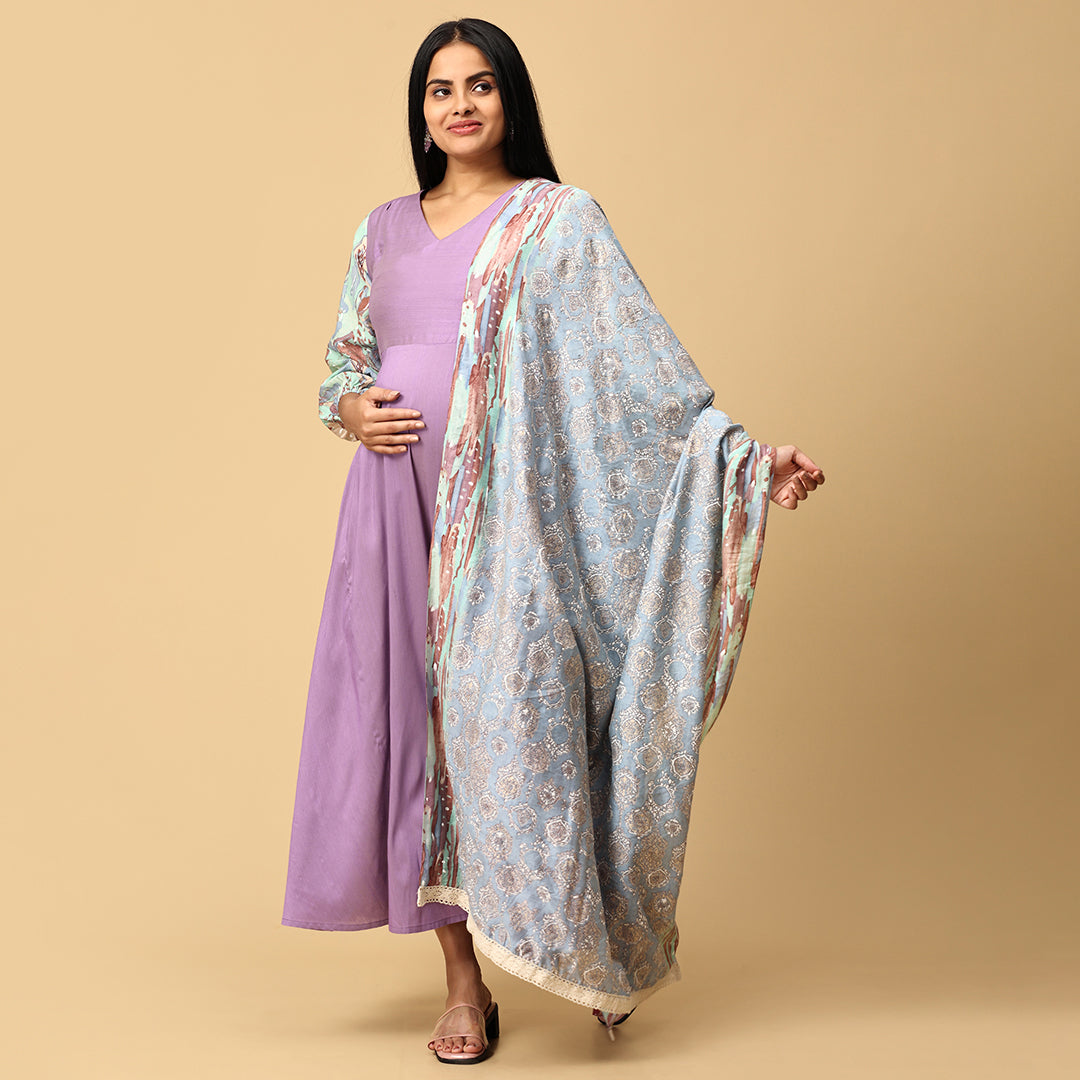 Sundari - Lavender silk gown paired with muslin dupatta