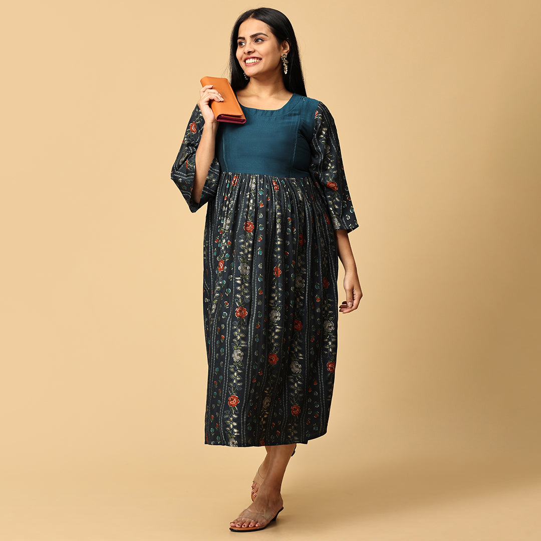 Jwala - Blue Muslin Floral Dress