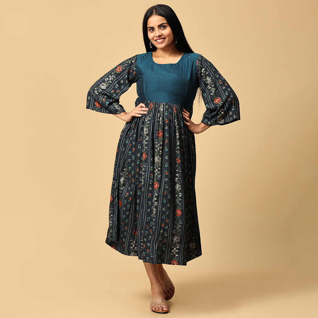 Jwala - Blue Muslin Floral Dress