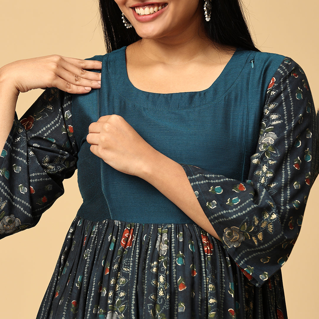 Jwala - Blue Muslin Floral Dress