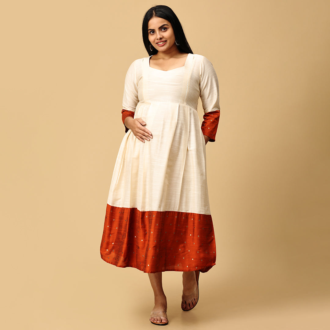 Katyayini - Half white Premium Silk cotton dress