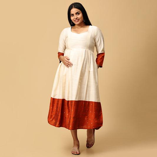 Katyayini - Half white Premium Silk cotton dress
