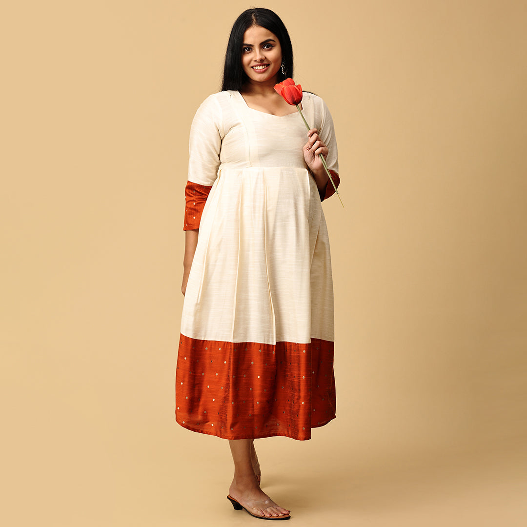 Katyayini - Half white Premium Silk cotton dress