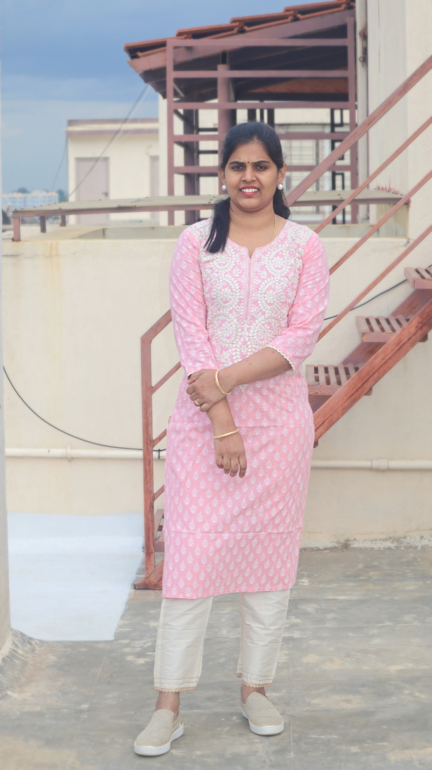 Darika - Premium cotton embriodered kurti - Baby Pink