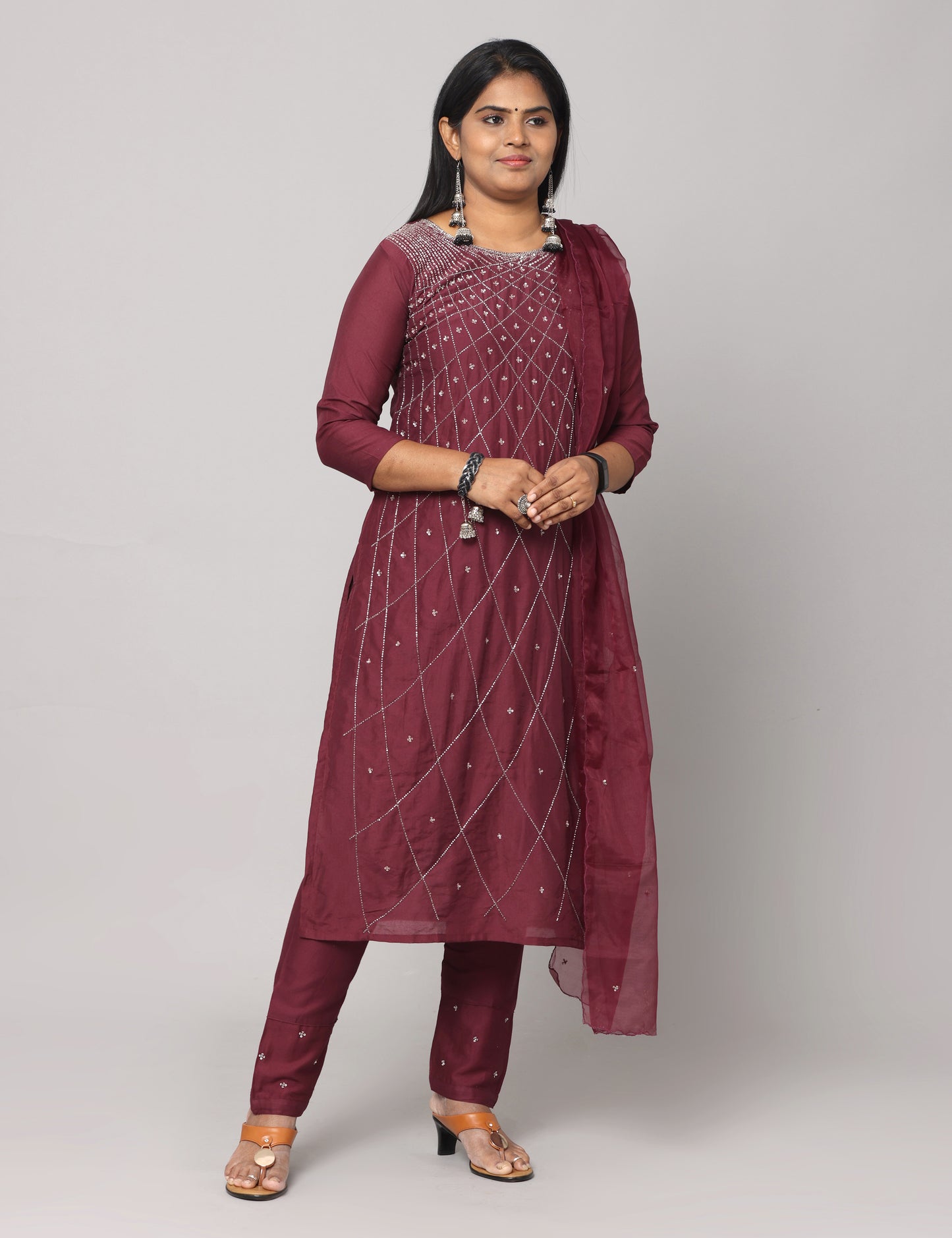 Maslin Wine color Party wear