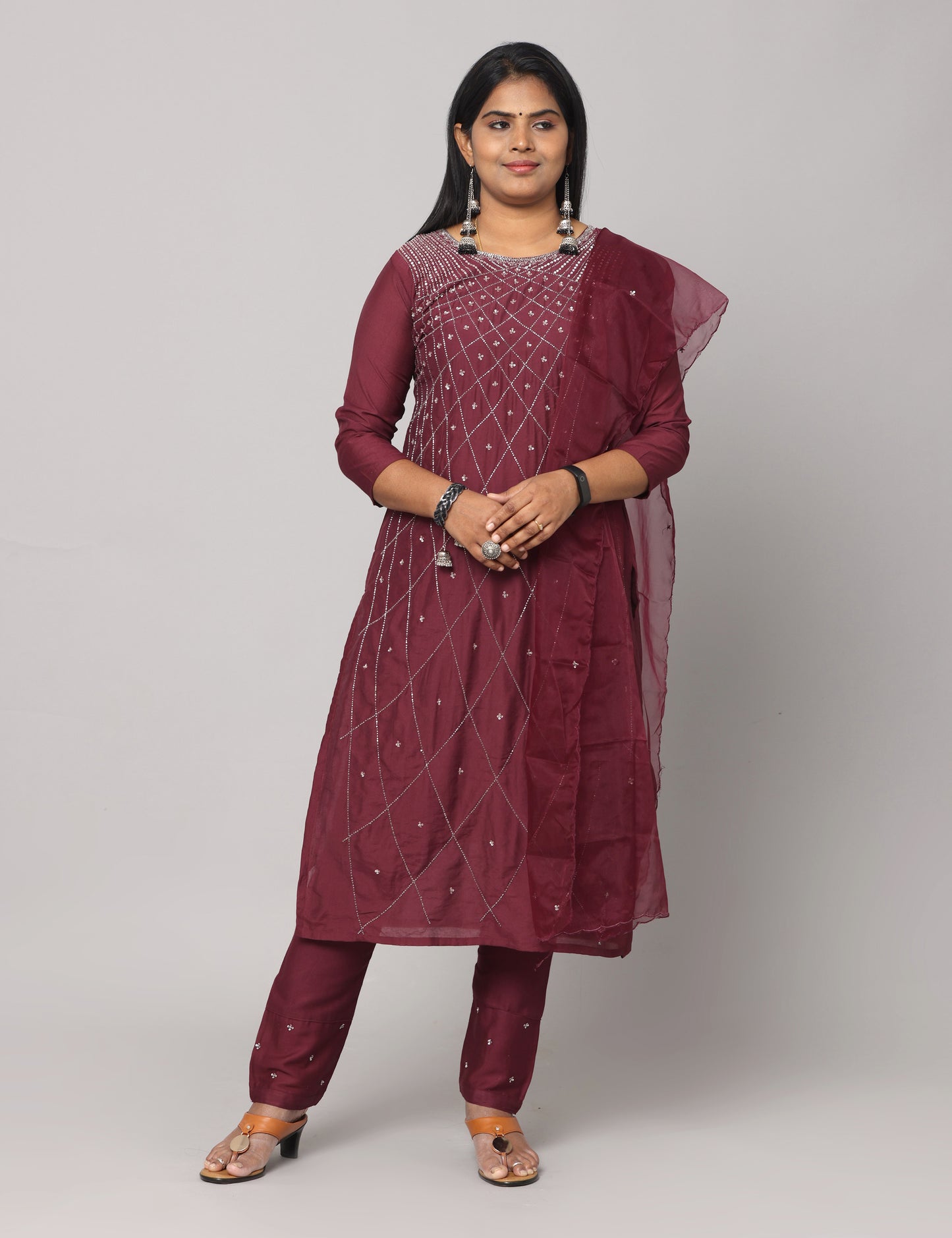 Maslin Wine color Party wear