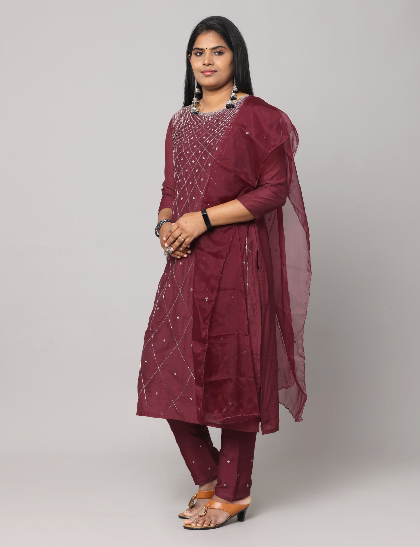 Maslin Wine color Party wear