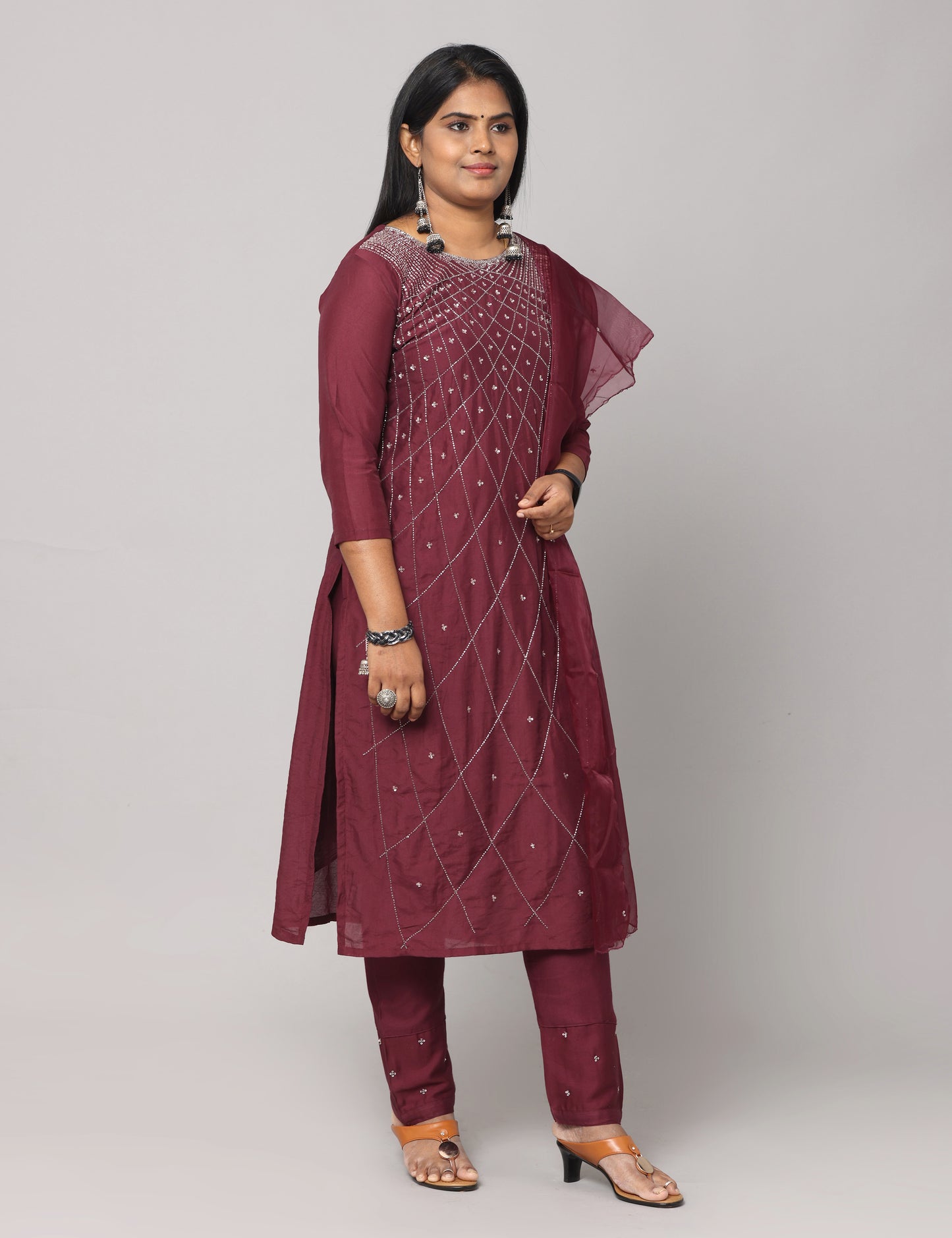 Maslin Wine color Party wear