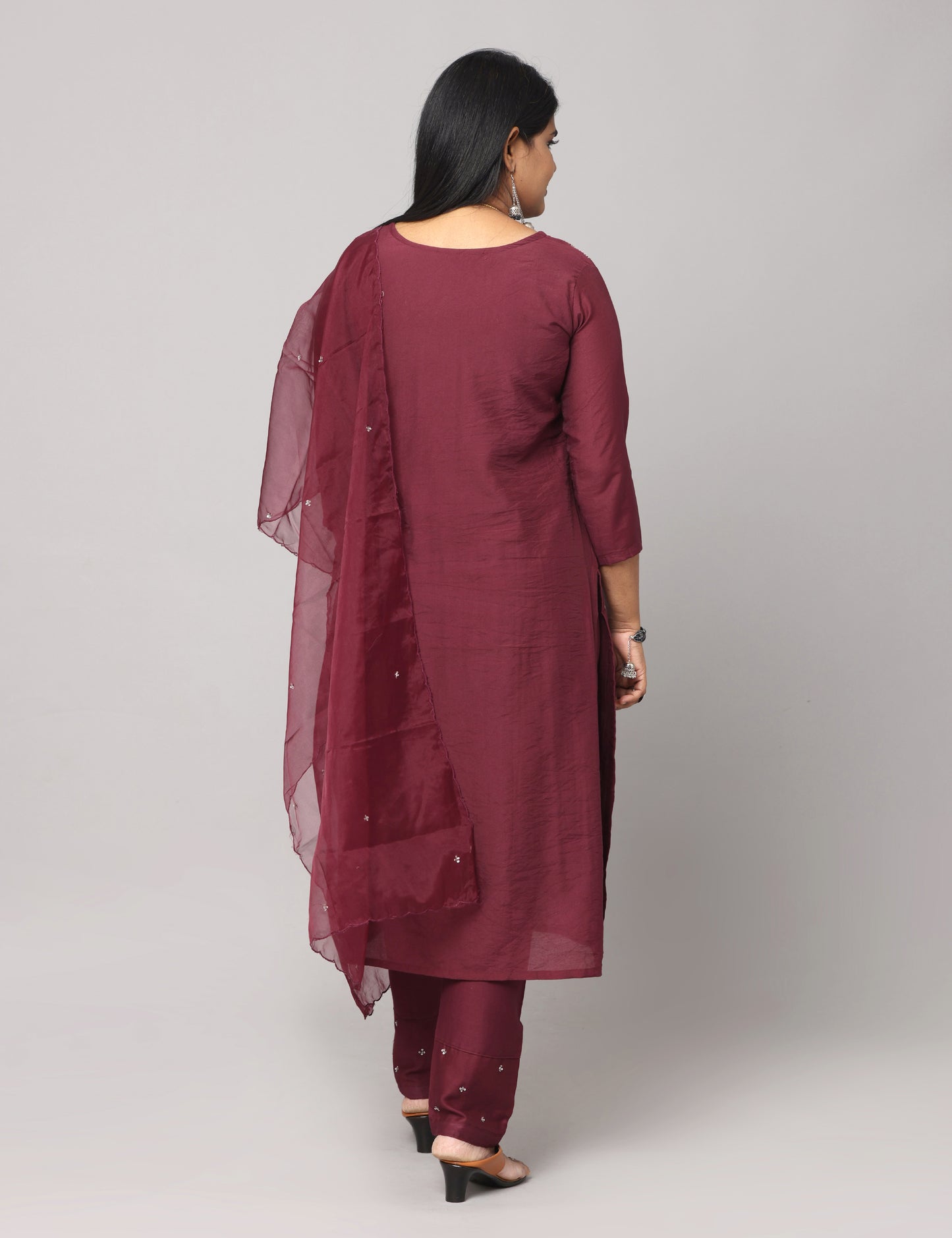 Maslin Wine color Party wear