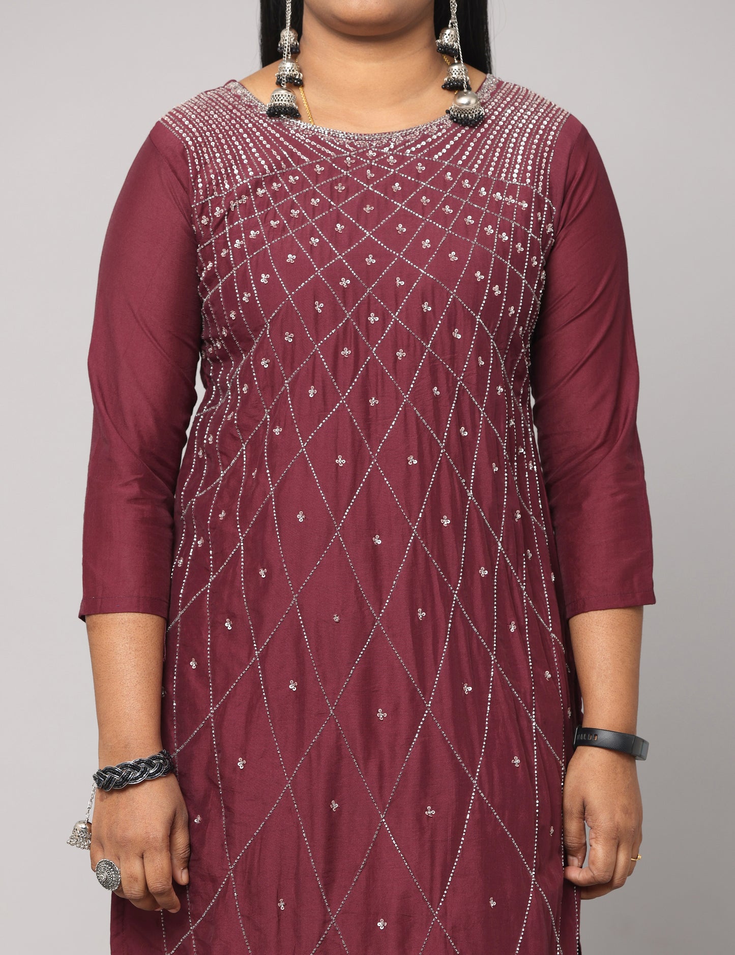 Maslin Wine color Party wear