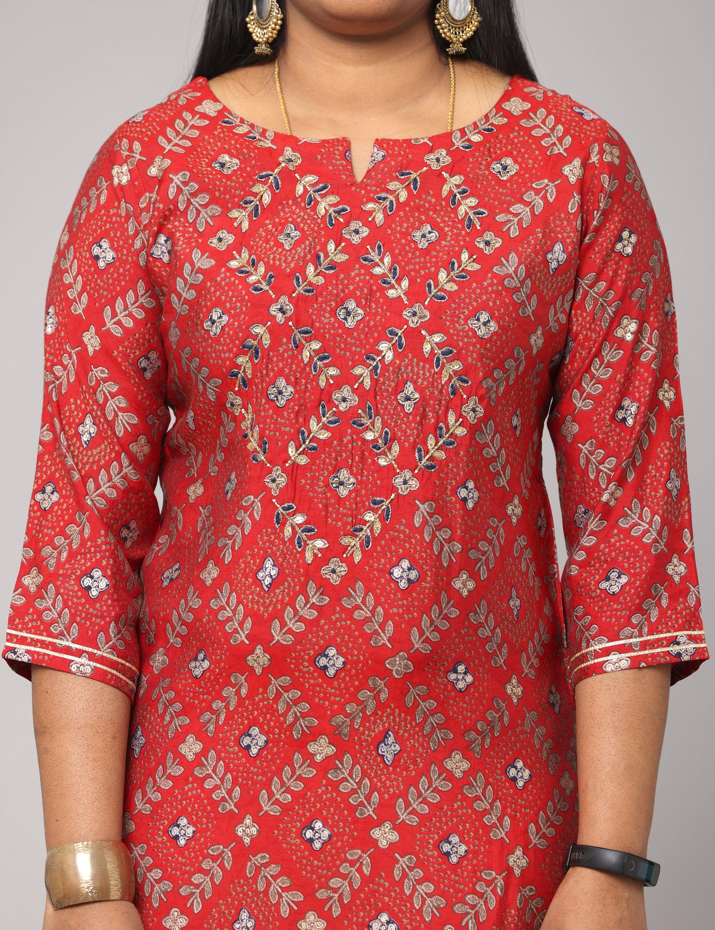 Chitra - Maslin kurta with hand work - Red