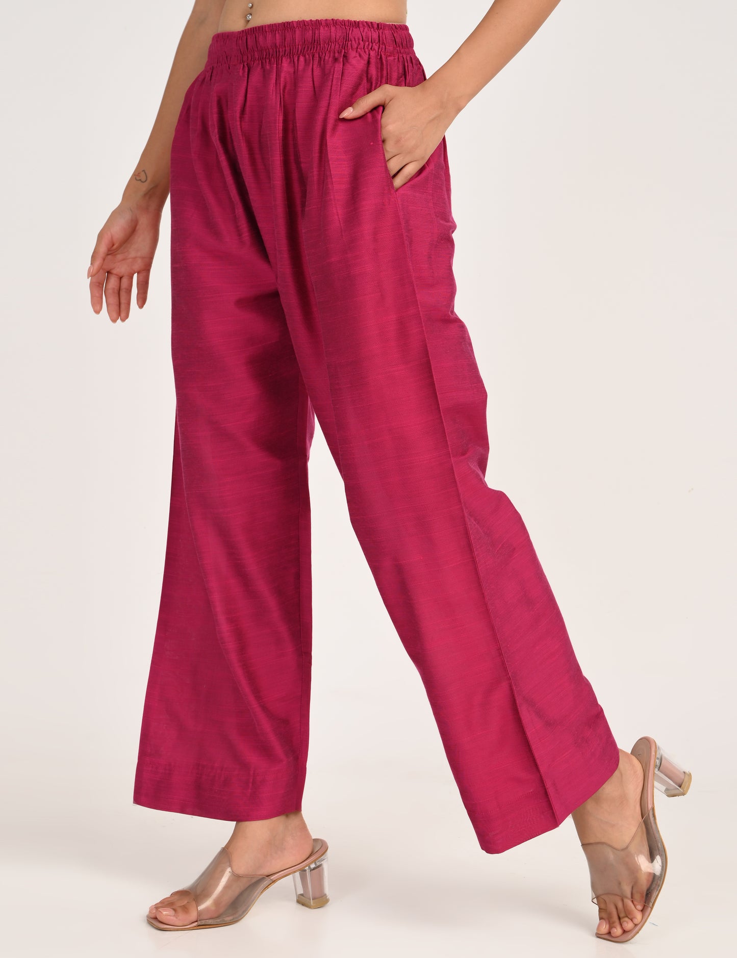 Rashmika - Rani Pink Silk Parallel Pant