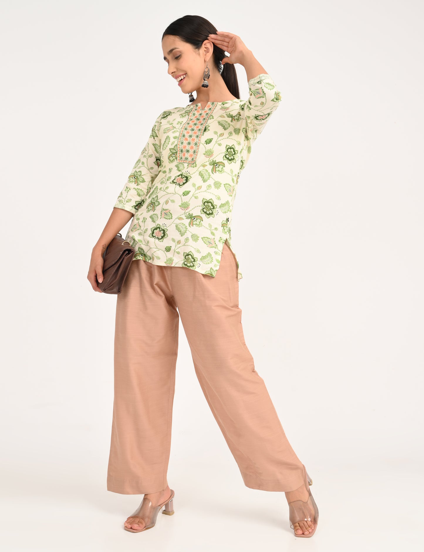 Rashmika - Pastel Peach Silk Parallel Pant