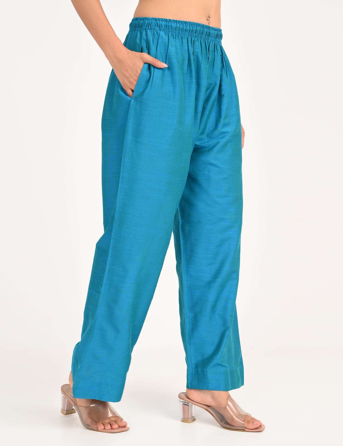 Rashmika - Aqua Blue Silk Parallel Pant