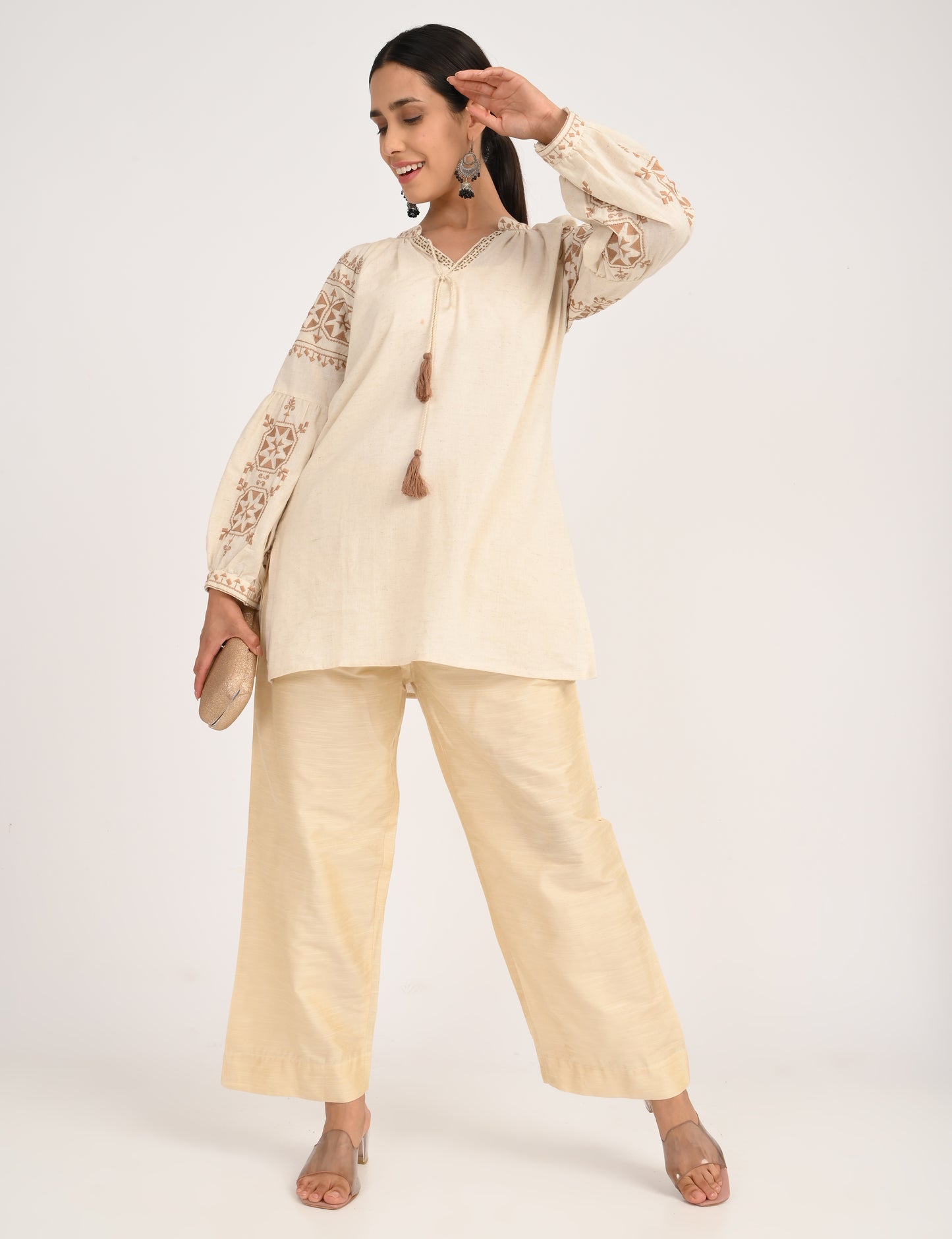 Rashmika - Half white Silk Parallel Pant