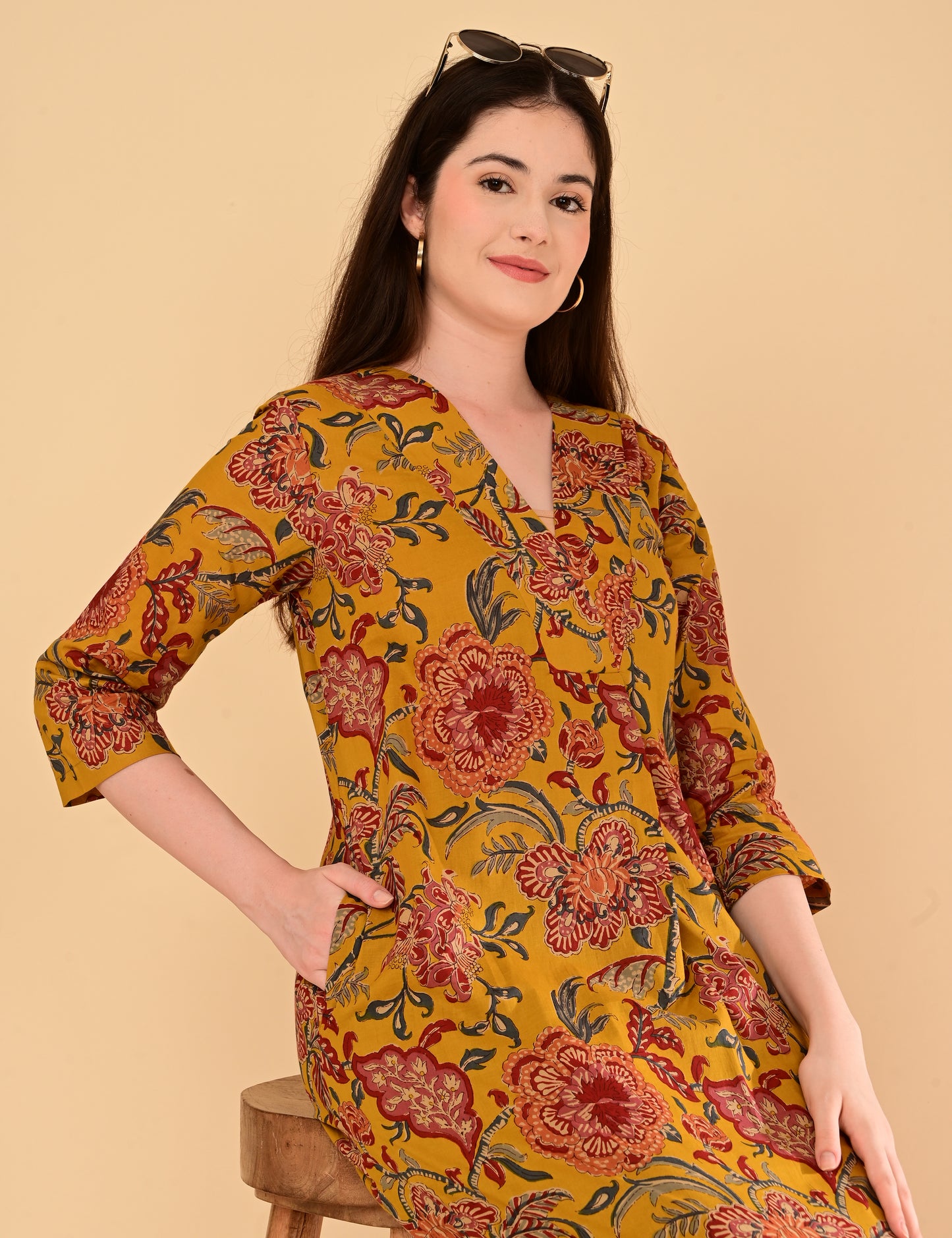 Aaradhya Mustard Floral Premium Cotton Coord Set
