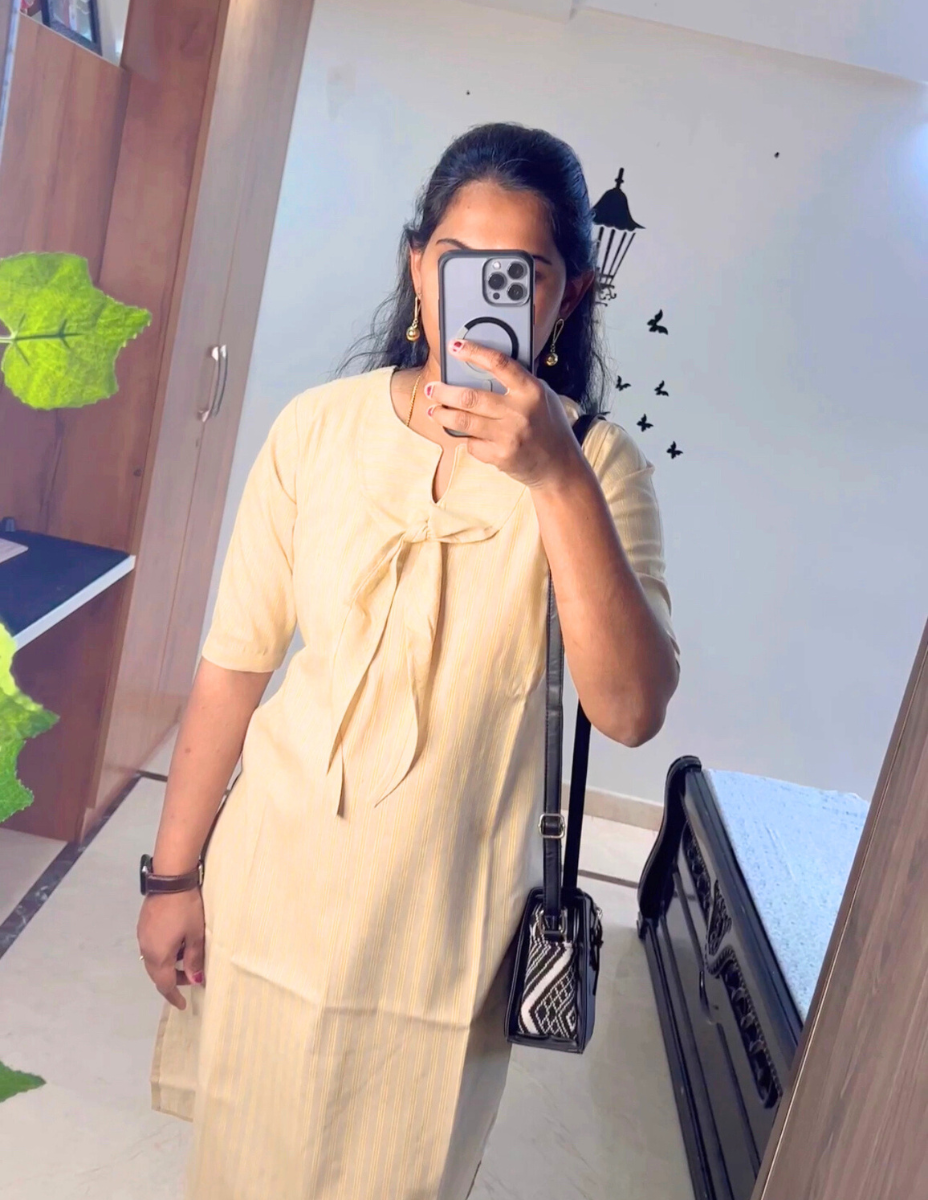 Mallika - Pure cotton designer kurta - Beige & Yellow