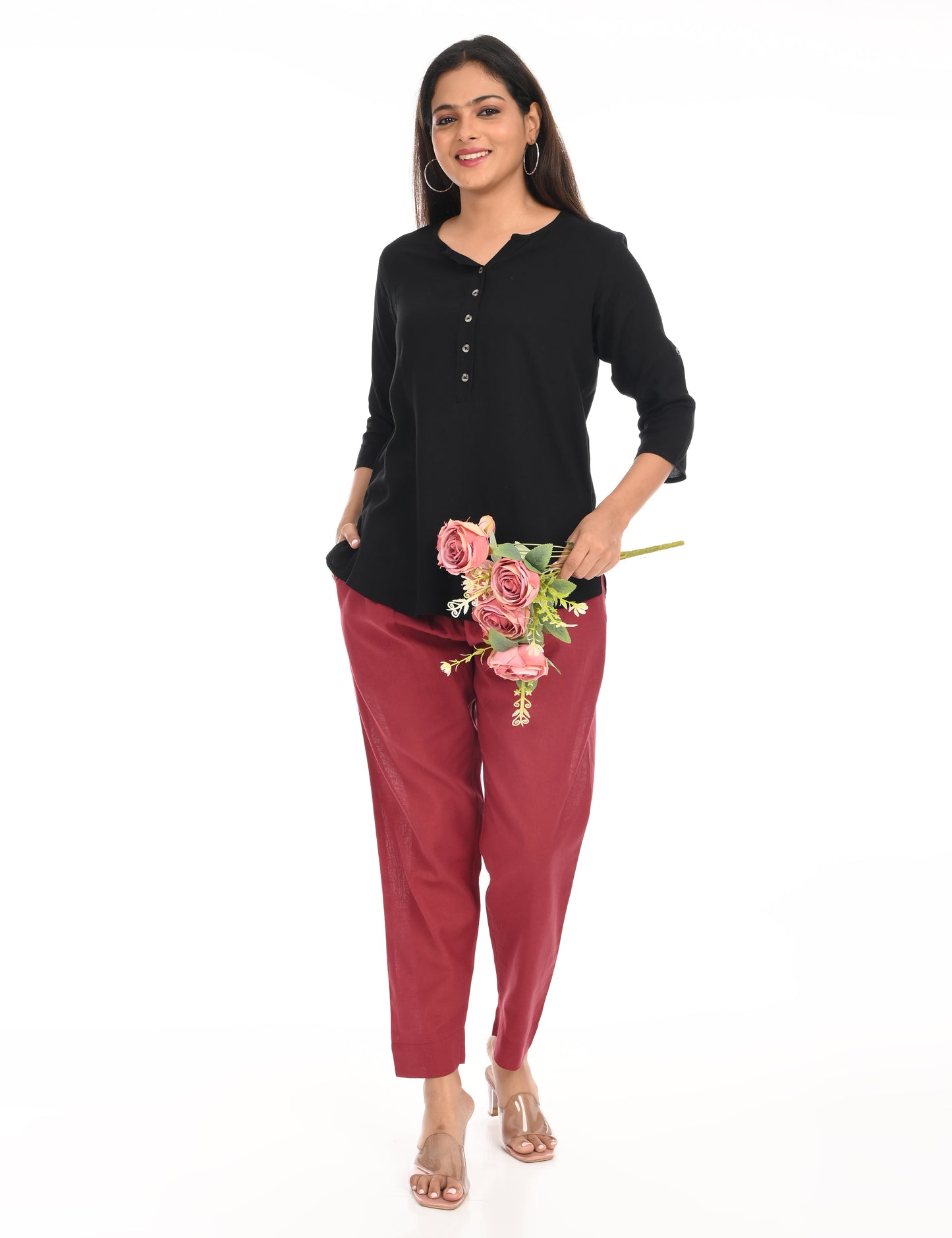 Tamara Every Day Cotton Pants - Burgundy
