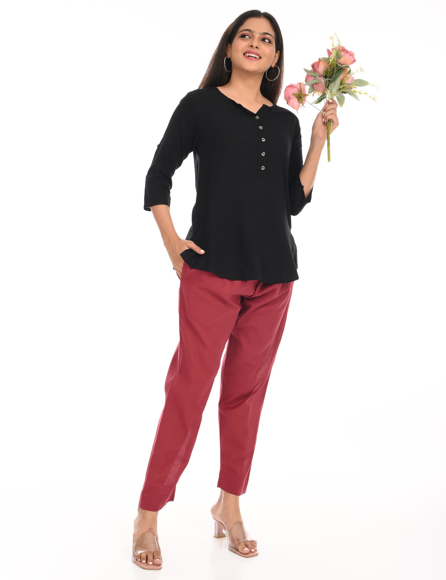 Tamara Every Day Cotton Pants - Burgundy