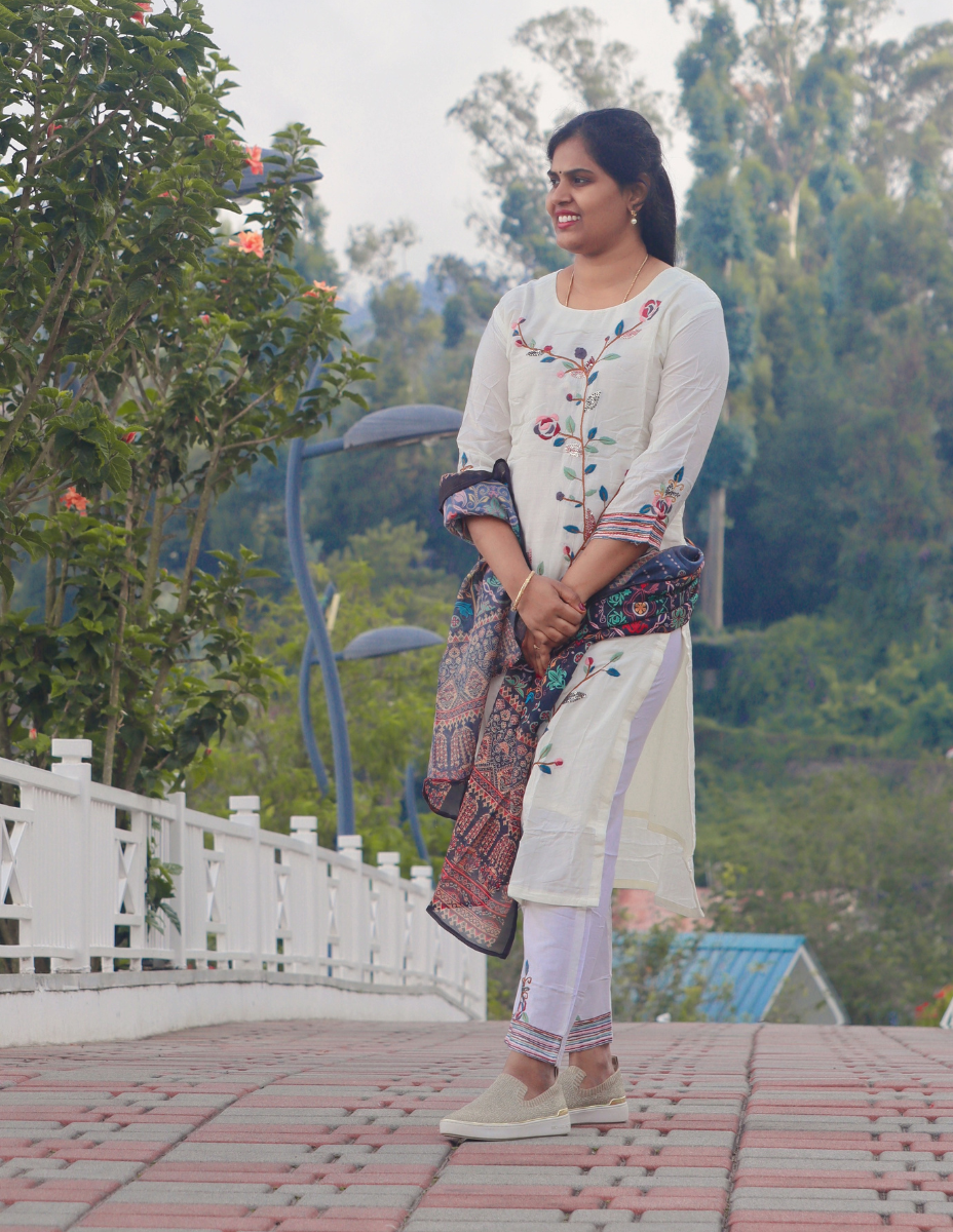 Maslin White color Party wear with hand work
