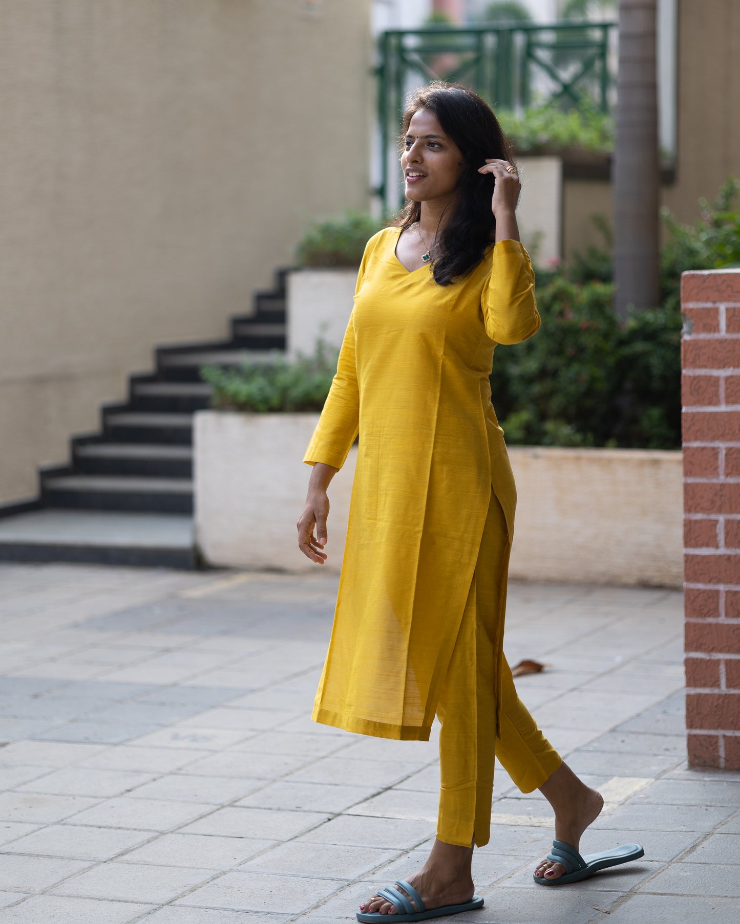Srinidhi - Silk Cotton Kurta Set - Mustard
